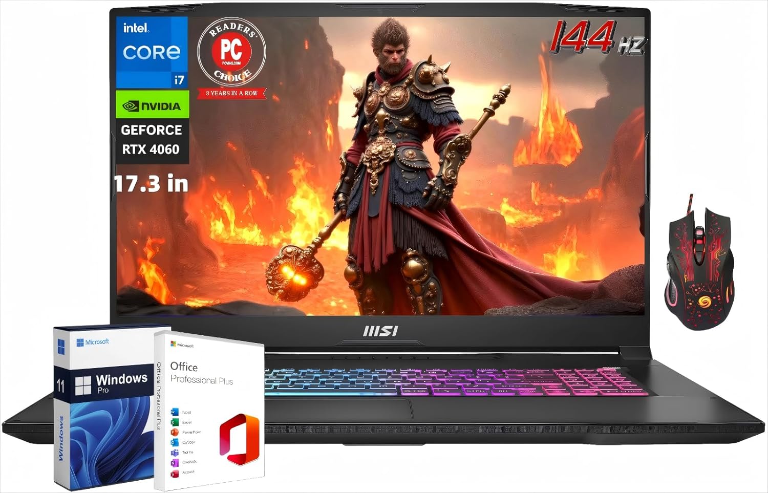 MSI Katana 17 Gaming Laptop, with Office Pro Lifetime License, 17.3″ 144Hz FHD, 32 GB DDR5, 2 TB SSD, Intel i7-13620H, GeForce RTX 4060, Backlit KB, Cooler Boost 5, Windows 11 Pro, with Accessories