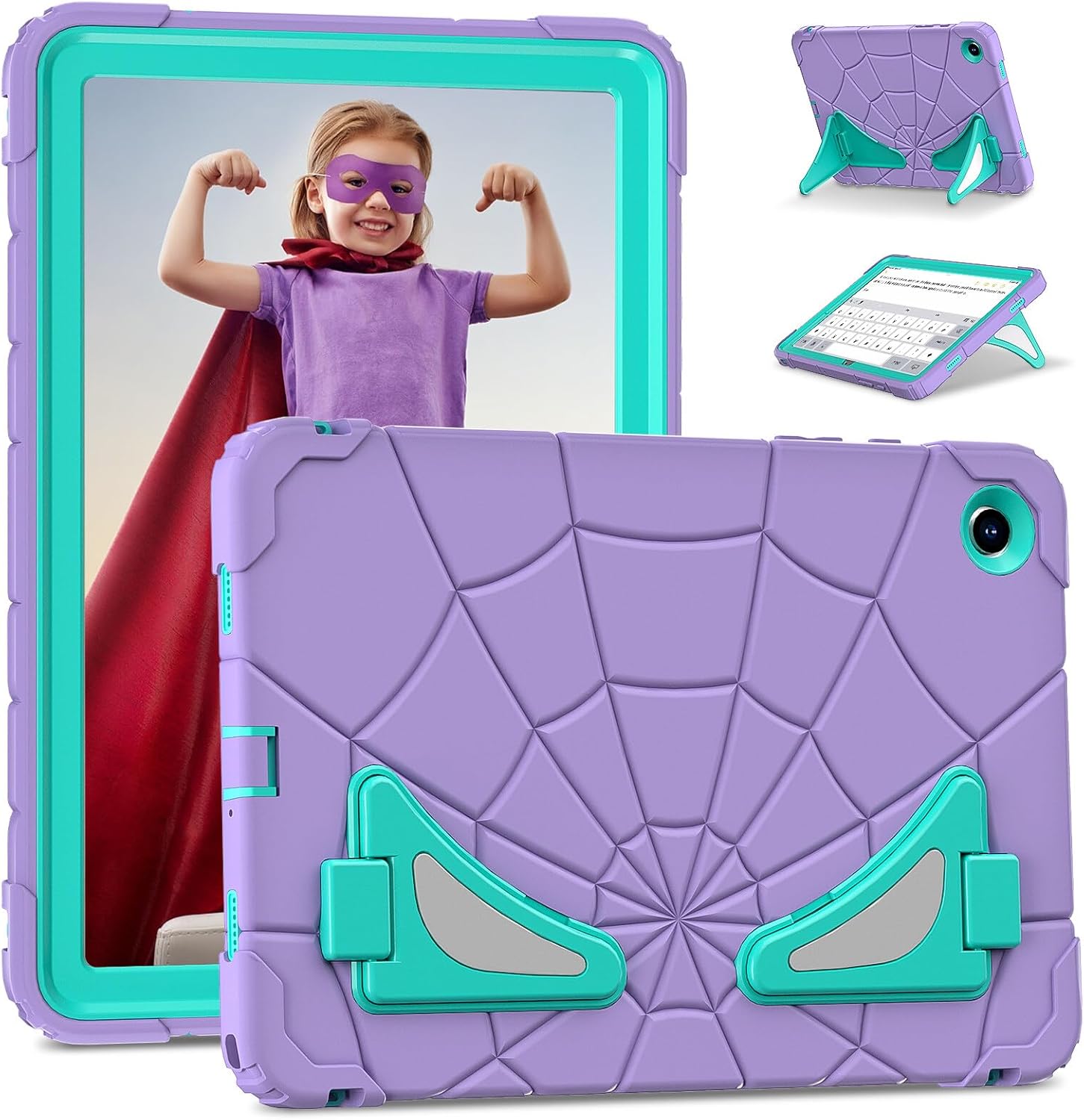 Tablet Case for Samsung Galaxy Tab A9 Plus 11 inch (SM-X216B)(2023)，Lightweight Shockproof Rugged Protective Cover with Kickstand for Kids Children Boys Babies Purple Mint Green