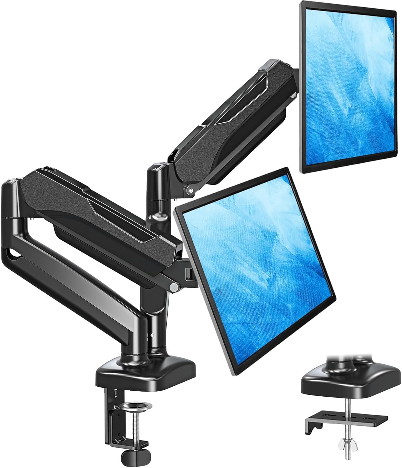 MOUNTUP Dual Monitor Stand for Desk, Adjustable Gas Spring Double Monitor Mount Holds 4.4-17.6 lbs and 13-32 Inch Screens, Monitor Arms for 2 Monitors, VESA 75×75 100×100 with C-clamp& Grommet, Black