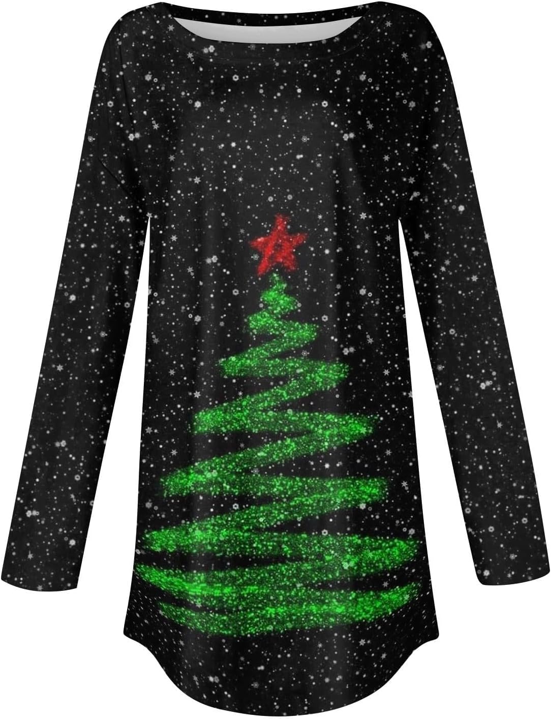 Christmas Tunic Shirts for Women Xmas Tree Graphic Long Sleeve Curved Hem Tunic Tops Loose fit Fall Winter Outfits