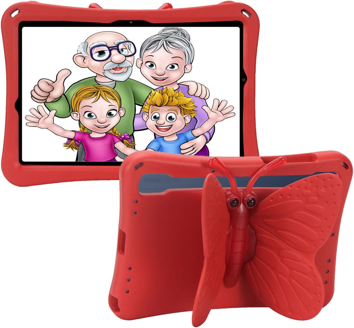 Kids Case for Samsung Galaxy Tab A9 Plus 11 inch 2023 (SM-X216B), Cute Butterfly Kid Proof EVA Foam Protective Stand Cover for Galaxy A9+ Plus Tablet – Red