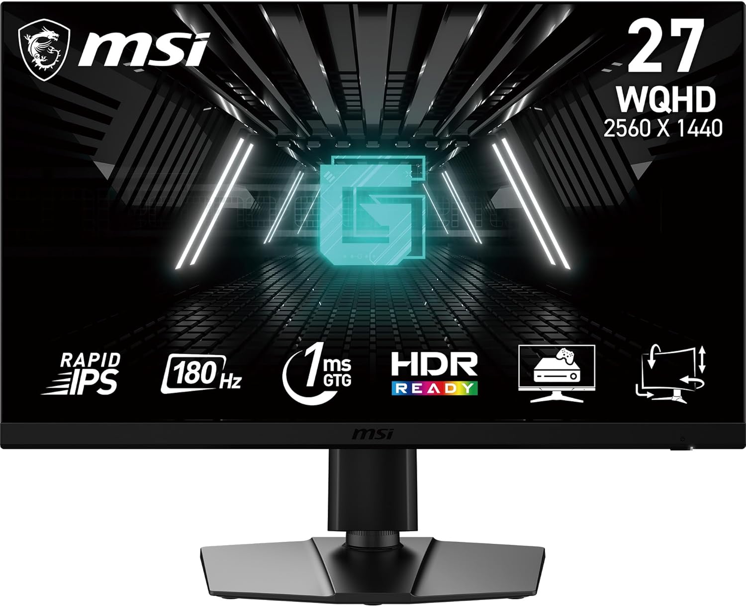 MSI G272QPF E2 27-inch 2560 x 1440 (QHD) Computer Monitor, 180Hz, Adaptive-Synch, HDMI, DisplayPort, VESA Mountable, Tilt, Height Adjustable, Speaker, 1ms, Black