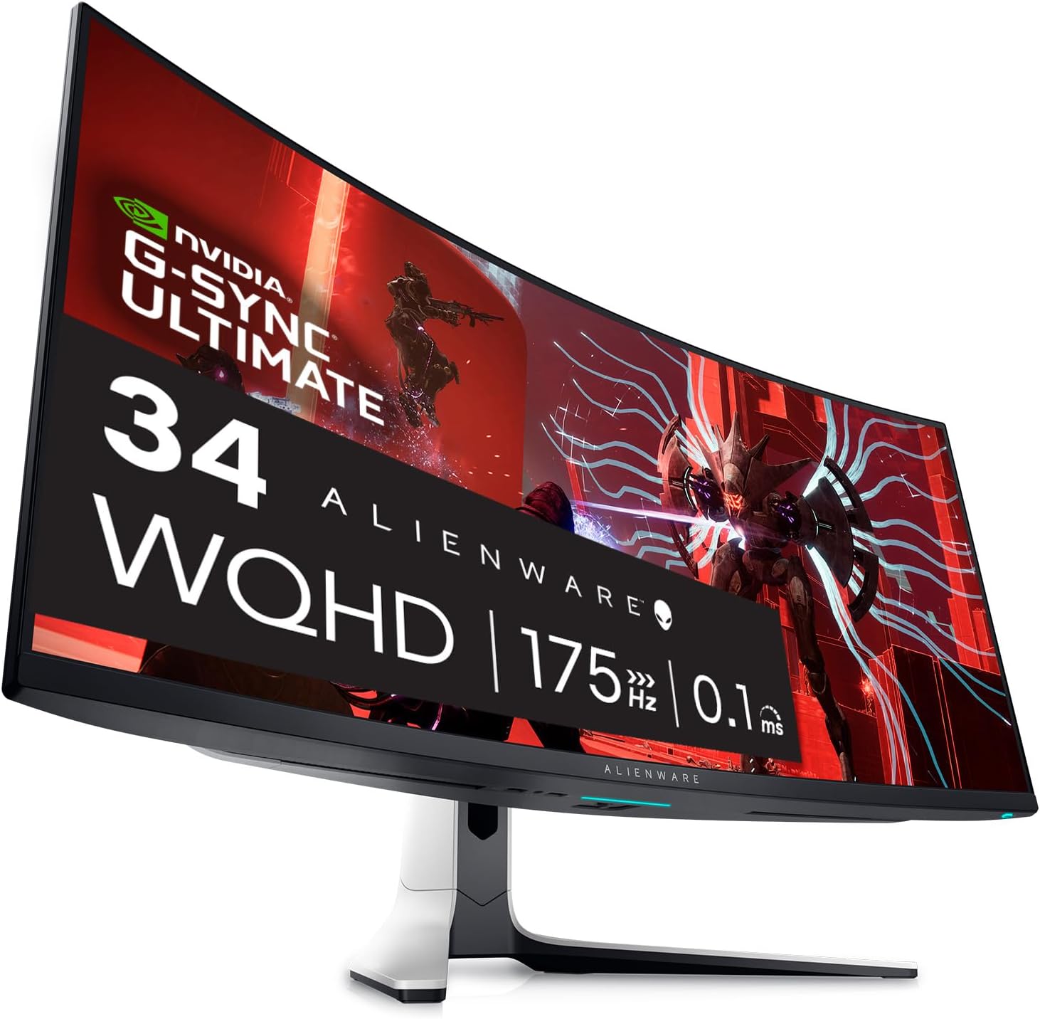 Alienware AW3423DW Curved Gaming Monitor 34.18 inch Quantom Dot-OLED 1800R Display, 3440×1440 Pixels at 175Hz, True 0.1ms Gray-to-Gray, 1M:1 Contrast Ratio, 1.07 Billions Colors – Lunar Light