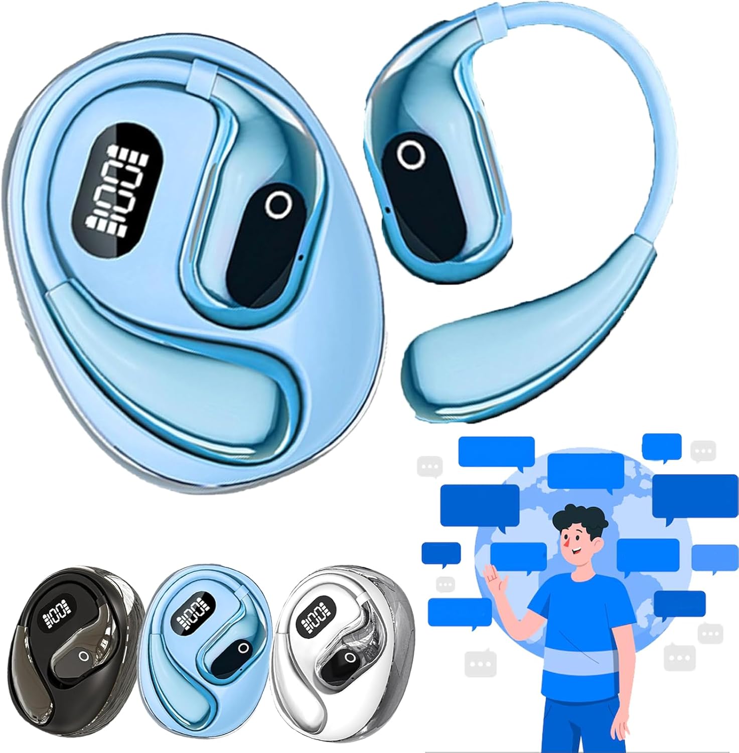 Peachloft Translator, Multi-Language Smart Translation Bluetooth Headset, Peachloft Earbuds, Peachloft Translation Ear Buds, Ai Headphones Language Translation (Blue)