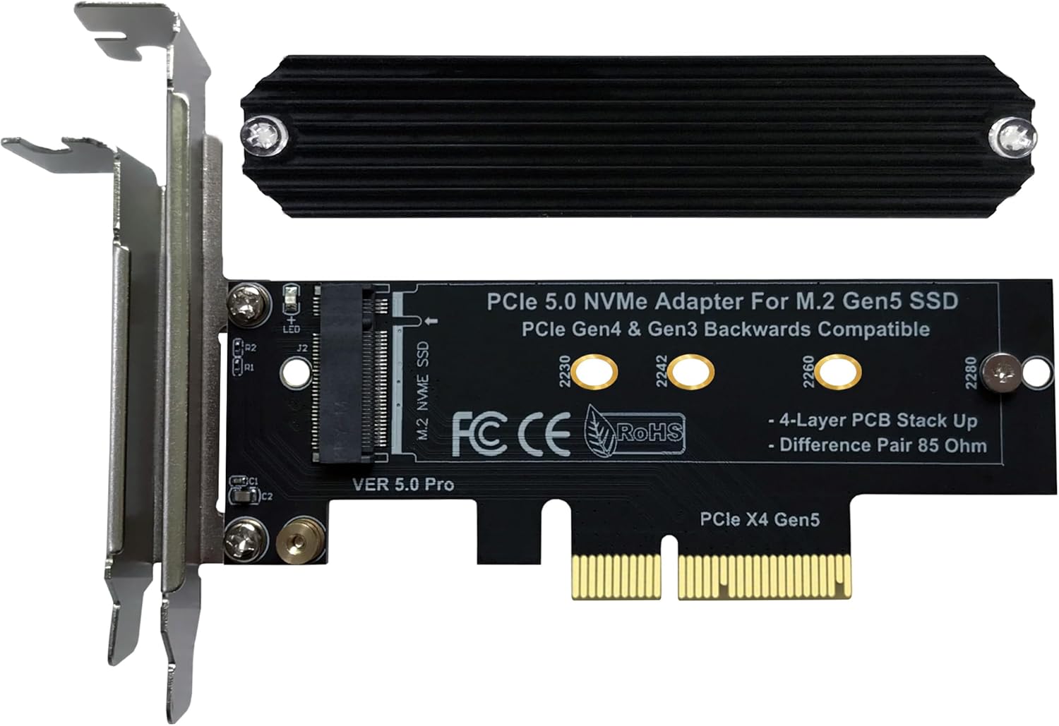 PCIe 5.0 M.2 NVMe Adapter Expansion Card for PCIe5 Gen5 SSD, Backward Compatible with PCIe 4.0/3.0/2.0 and Gen4/Gen3. (X4)