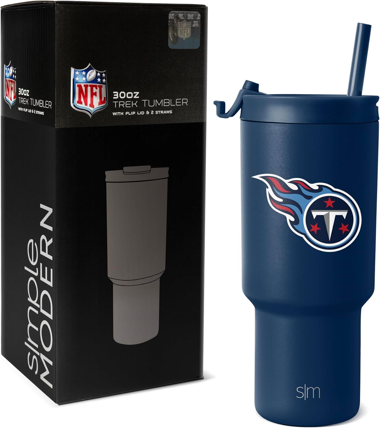 Simple Modern Officially Licensed NFL Tennessee Titans 30 oz Tumbler with Flip Lid and Straws | Insulated Cup Stainless Steel | Gifts for Men Women | Trek Collection | Tennessee Titans