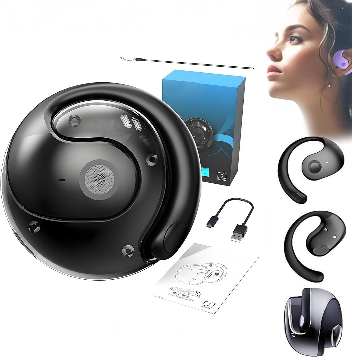 HY-T26 Pro Language Translator, 2025 New HY T26 Pro Headphones Translator, Supports Over 75 Different Languages, Equipped with AI App, BT 5.4, HiFi Stereo Sound, Language Translator(Black)