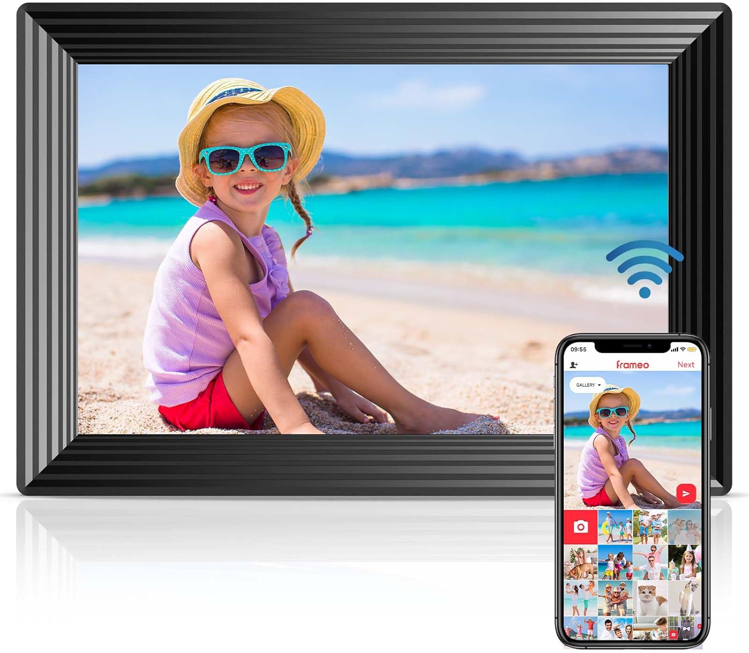 Frameo 10.1″ WiFi Digital Picture Frame, Smart Digital Photo Frame with 16GB Storage, 1280×800 IPS HD Touch Screen, Auto-Rotate, Easy Setup to Share Photos or Videos Remotely via App from Anywhere