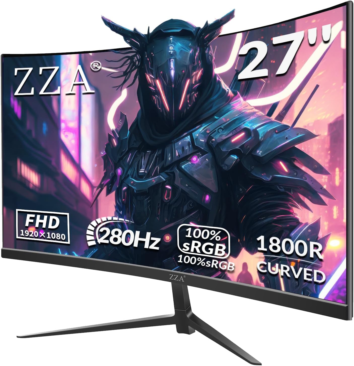 ZZA 27″ Curved Gaming Monitor, Support 240Hz，Up to 280Hz, Full HD 1920×1080, Three Narrow bezels，FreeSync Premium – Ultimate Gaming Experience