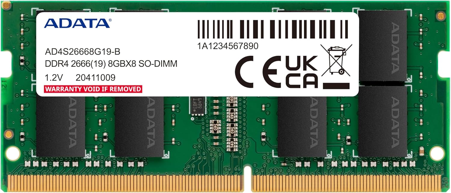 ADATA Premier 8GB Single DDR4 2666Mhz CL19 PC4-21000 260-Pin SODIMM Memory RAM Single (AD4S26668G19-SGN)