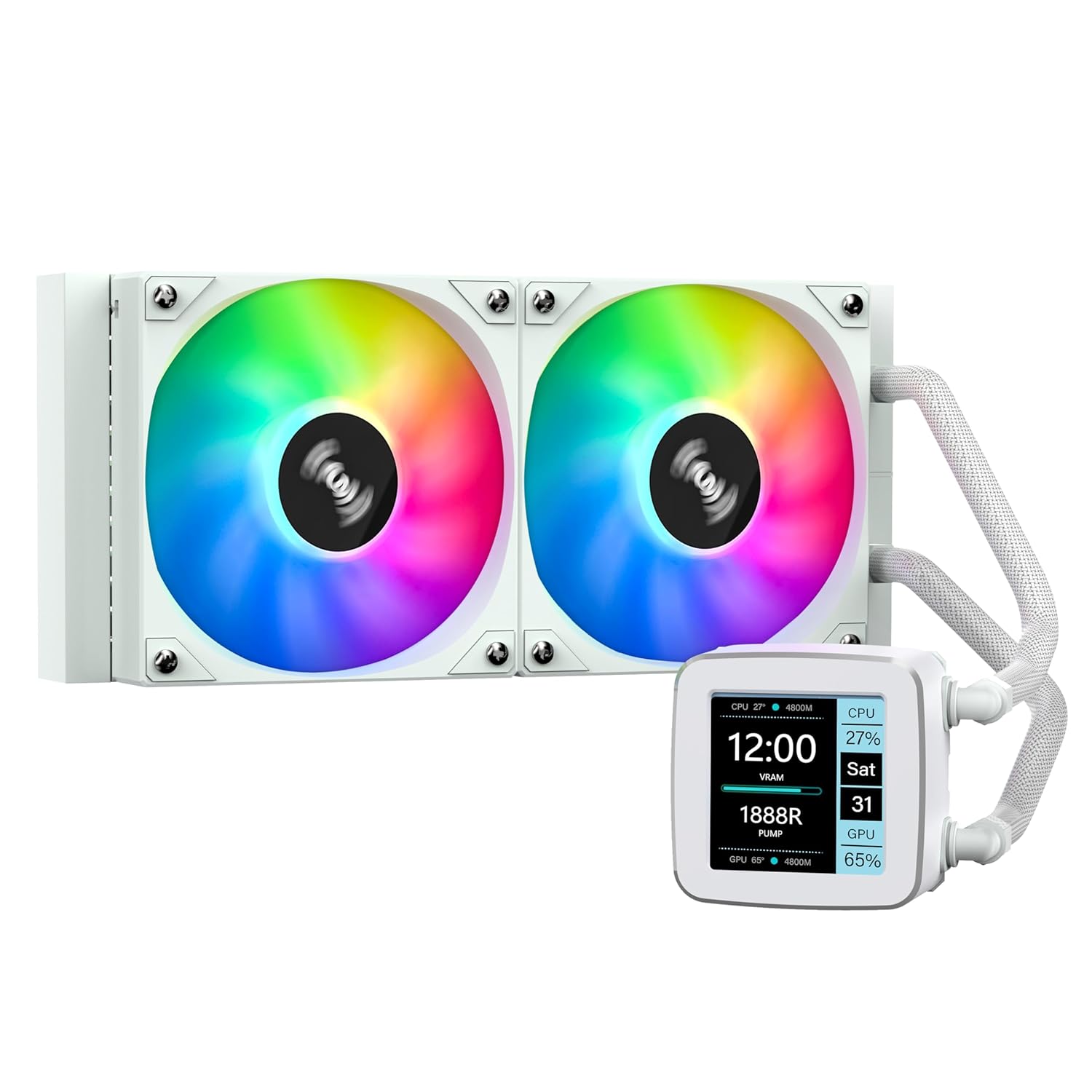 SAMA LD 240mm AIO – CPU Liquid Cooler – Customizable 2.8″ Square LCD Display for Images – 3×120mm CPU Cooler ARGB PWM Fan for Intel: LGA775,115X,1366,1200,1700 AMD:AM5,AM4 – White