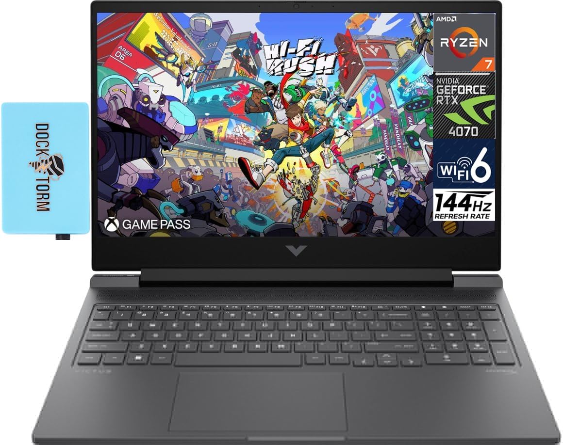 HP Victus 16.1″ 144Hz IPS FHD Gaming Laptop (AMD Ryzen 7 8845HS, RTX 4070 8GB, 64GB DDR5 RAM, 2TB PCIe SSD, Backlit KB, Thunderbolt 4, RJ-45, WiFi 6, BT 5.3, Win 11 Home) with DKZ Port Expander