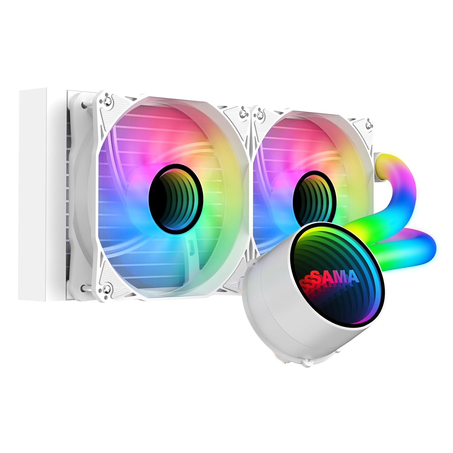 SAMA PS240 White Liquid Cooler 240mm AIO Radiator ARGB Effects Tube with 2x120mm Addressable RGB PWM Fans