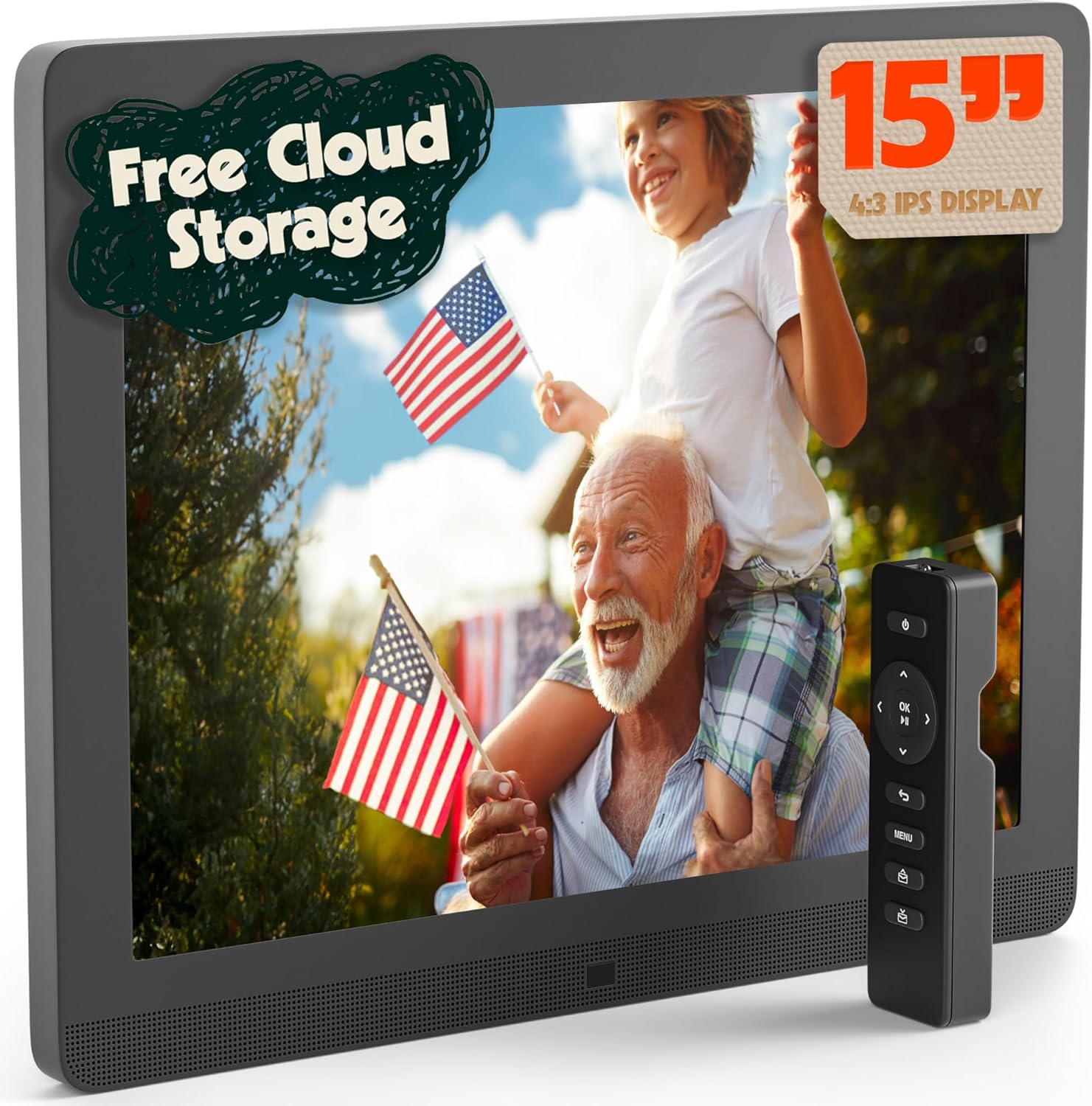 PixStar 15 inch Large Digital Frame WiFi | Free Unlimited Cloud | Share Videos and Photos by Email or App | Motion Sensor | Best USNews Digital Photo Frame 2024 | Large Electronic Picture Frame