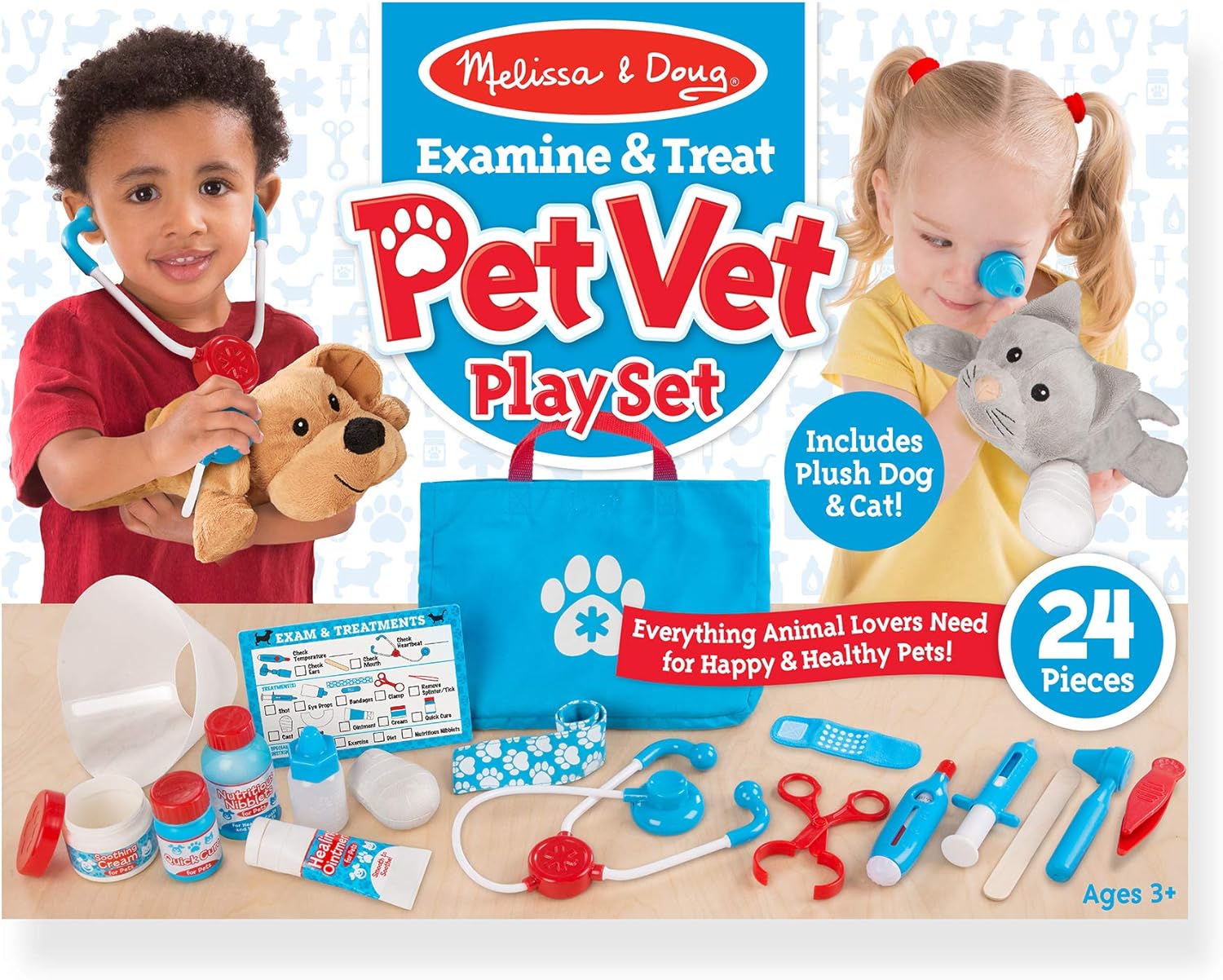 Melissa & Doug Examine and Treat Pet Vet Play Set (24 pcs) – Kids Veterinary Play Set, Veterinarian Kit For Kids, STEAM Toy, Pretend Play Doctor Set For Kids Ages 3+