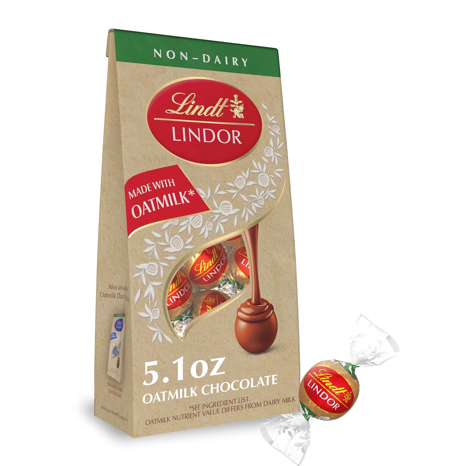 Lindt LINDOR OatMilk Chocolate Candy Truffles, Non-Dairy Chocolate Truffles with Smooth, Melting Truffle Center, 5.1 oz.