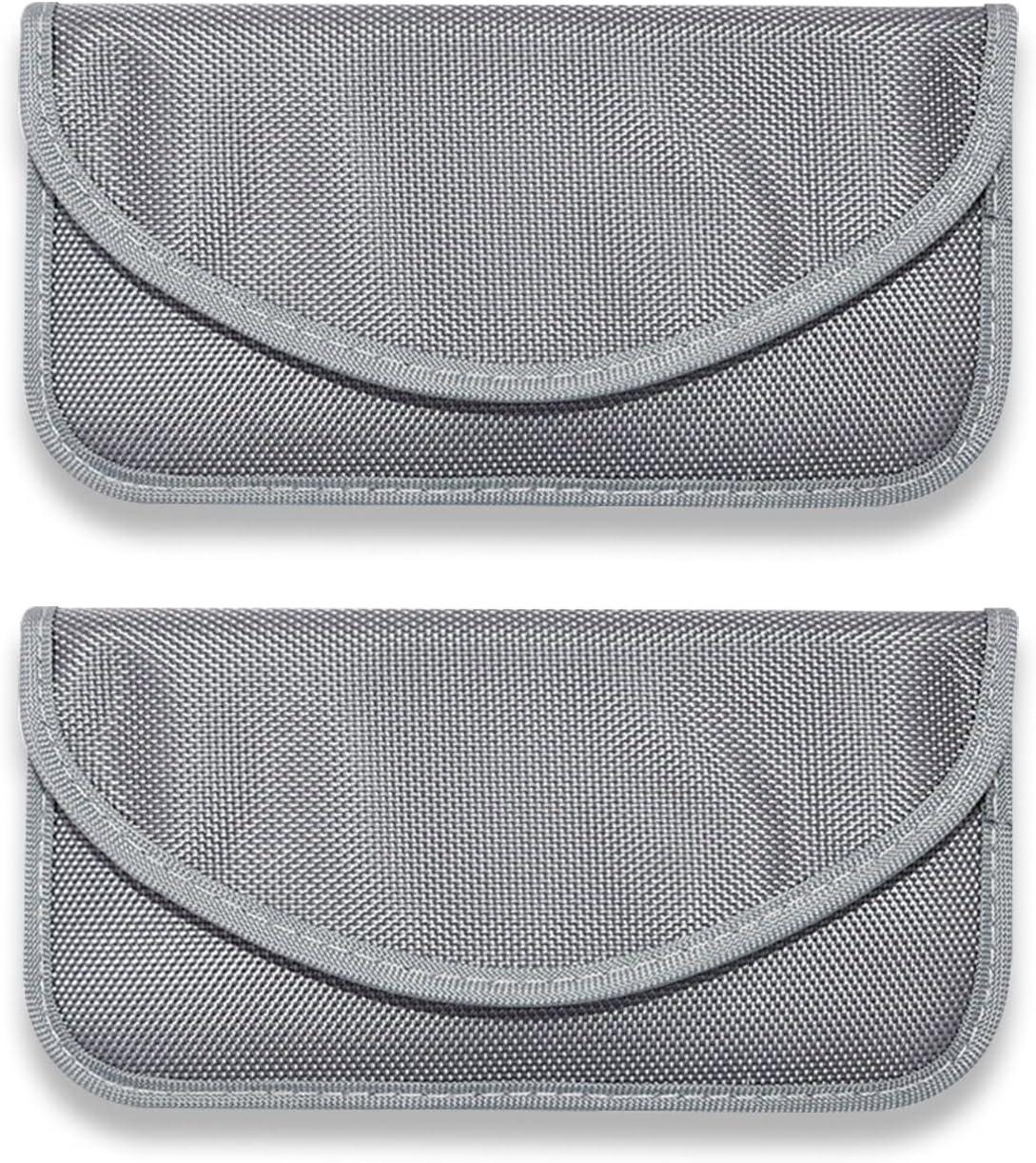 2 PCS Cell Phone Signal Blocking Pouch, Anti-Tracking Privacy Protectors, Waterproof Wallet, ID Card Storage Bag, Self-Adhesive Auto Kit, Universal for Most Cars, Trucks (Gray)