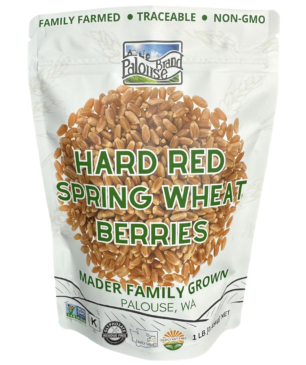 Non-GMO Project Verified Hard Red Spring Wheat Berries | Certified Glyphosate Residue Free | | 1 lb Pouch | 100% Non-Irradiated | Kosher Parve | USA Grown | Field Traced