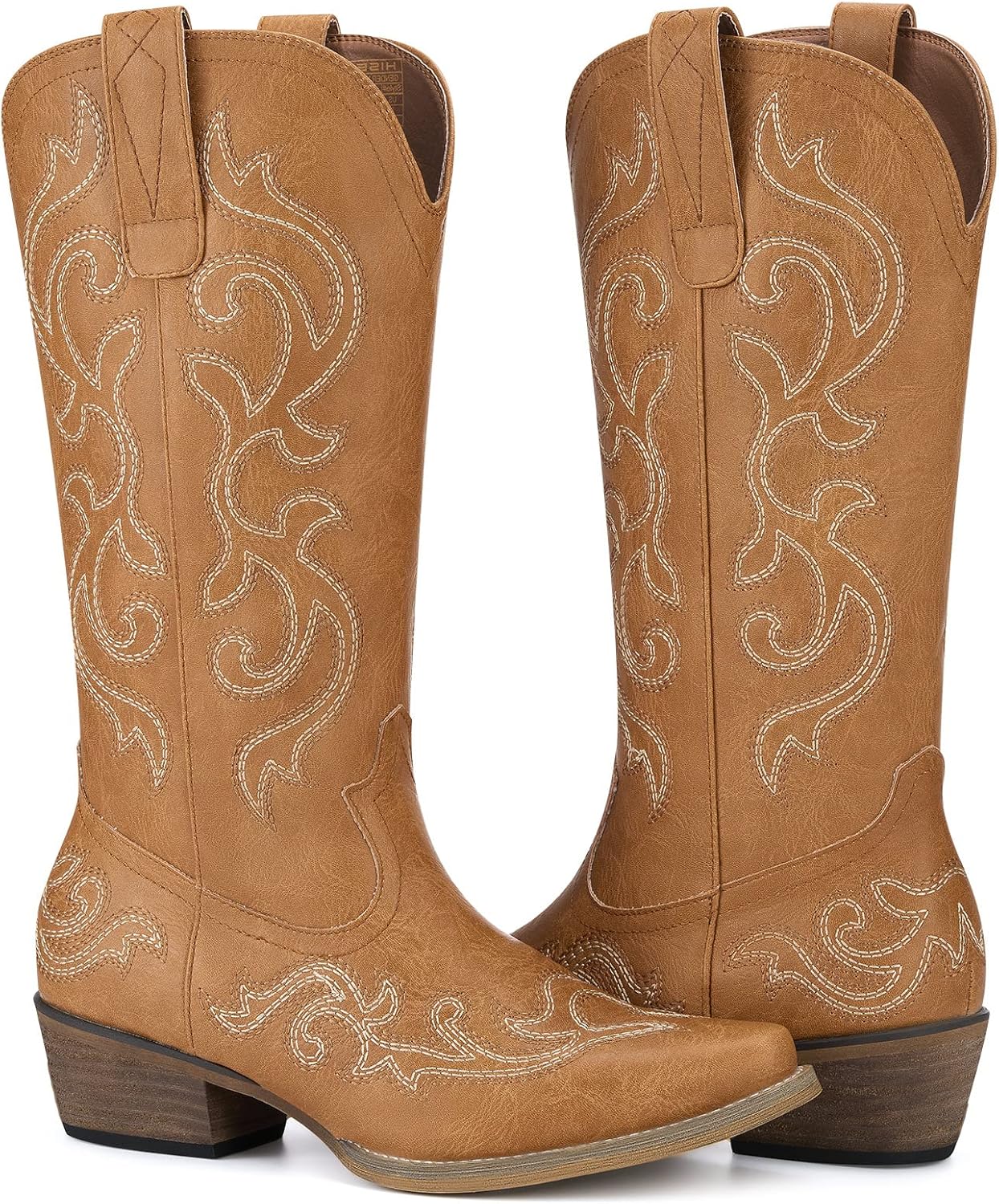 HISEA Rollda Cowboy Boots for Women Western Cowgirl Boots with Chunky Heel Ladies Snip Toe Mid-Calf Boots