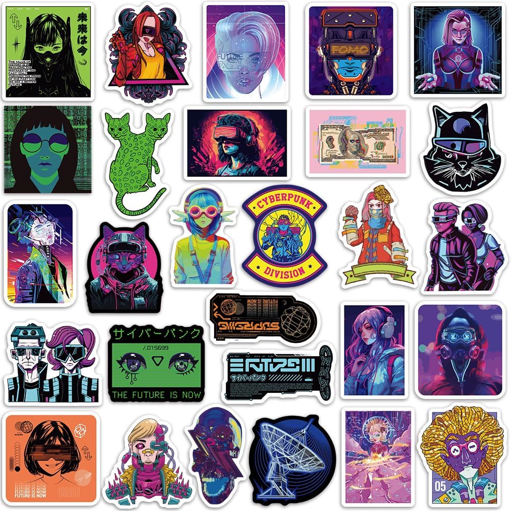 Cyberpunk Stickers for Laptop Cyberpunk Stickers for Water Bottles Waterproof Cyberpunk Stickers Pack (75 Pcs)