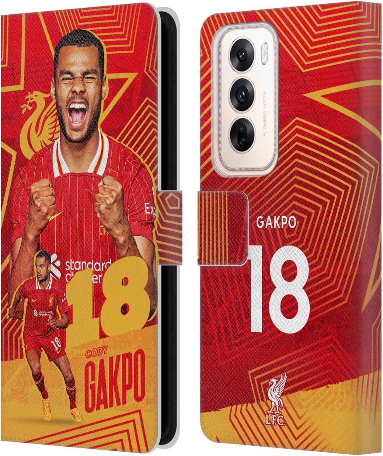 Head Case Designs Officially Licensed Liverpool Football Club Cody Gakpo 2024/25 First Team Leather Book Wallet Case Cover Compatible with Oppo Reno12 5G