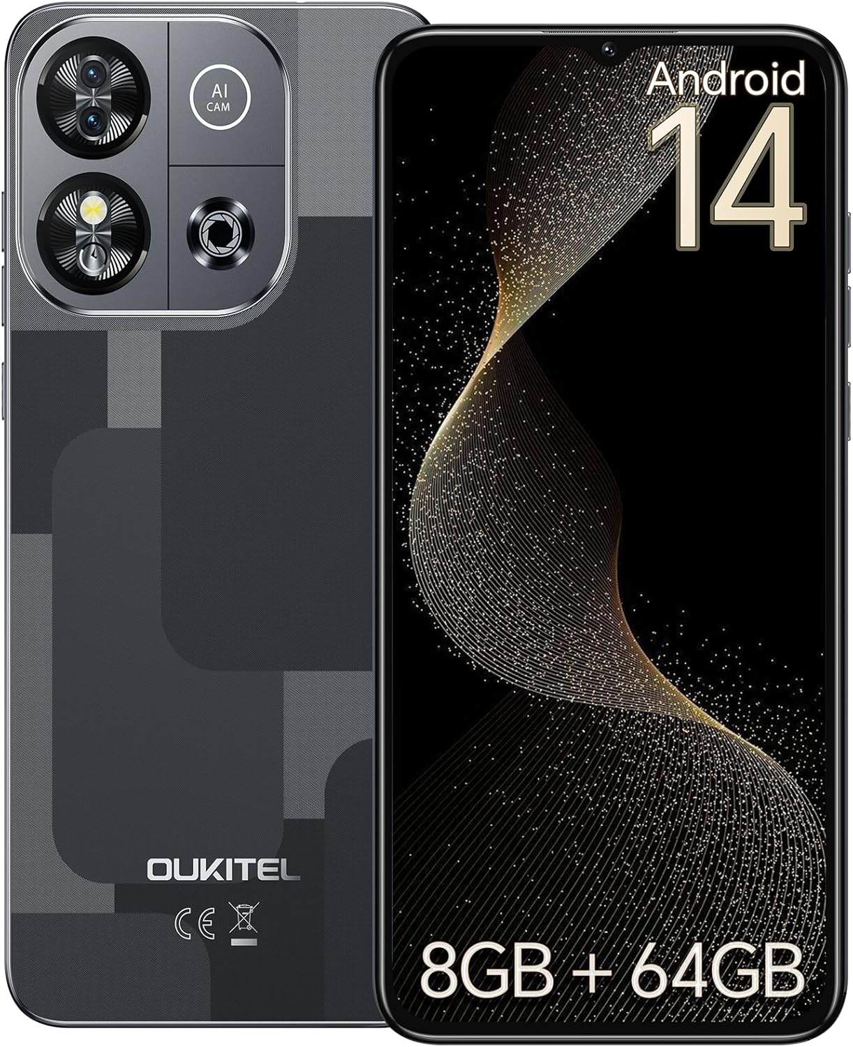 OUKITEL C57S Cell Phone Android 14 Smartphones – 8GB RAM 64/128GB ROM Mobile Phones, 6.52 inch HD+, 4300 mAh Smartphone for Teenagers, Octa-core, 13 MP + 5 MP Cell Phones Dual SIM 4G T-Mobile Phone