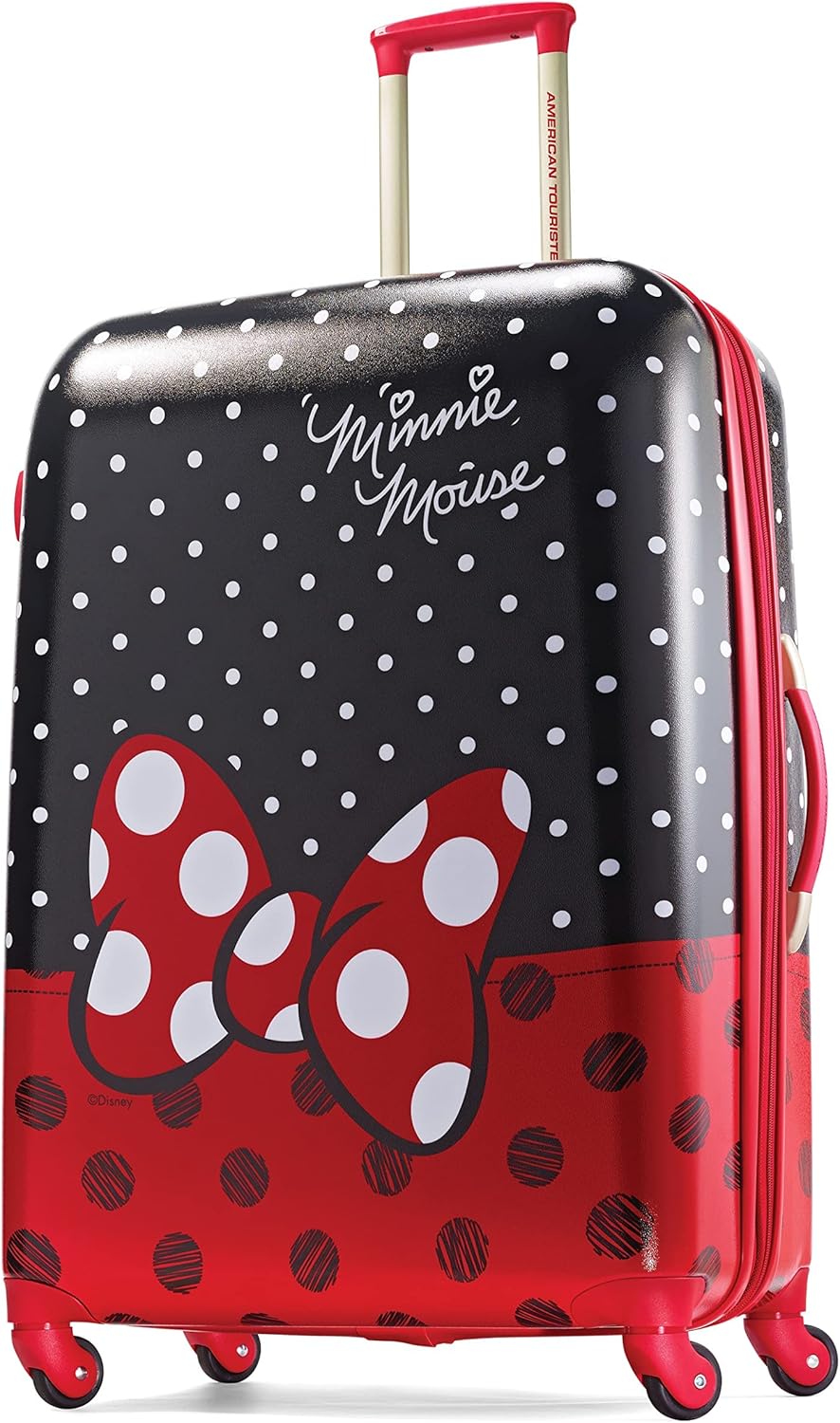 American Tourister Disney Hardside Luggage with Spinner Wheels, Minnie Mouse Red Bow, Checked-Large 28-Inch