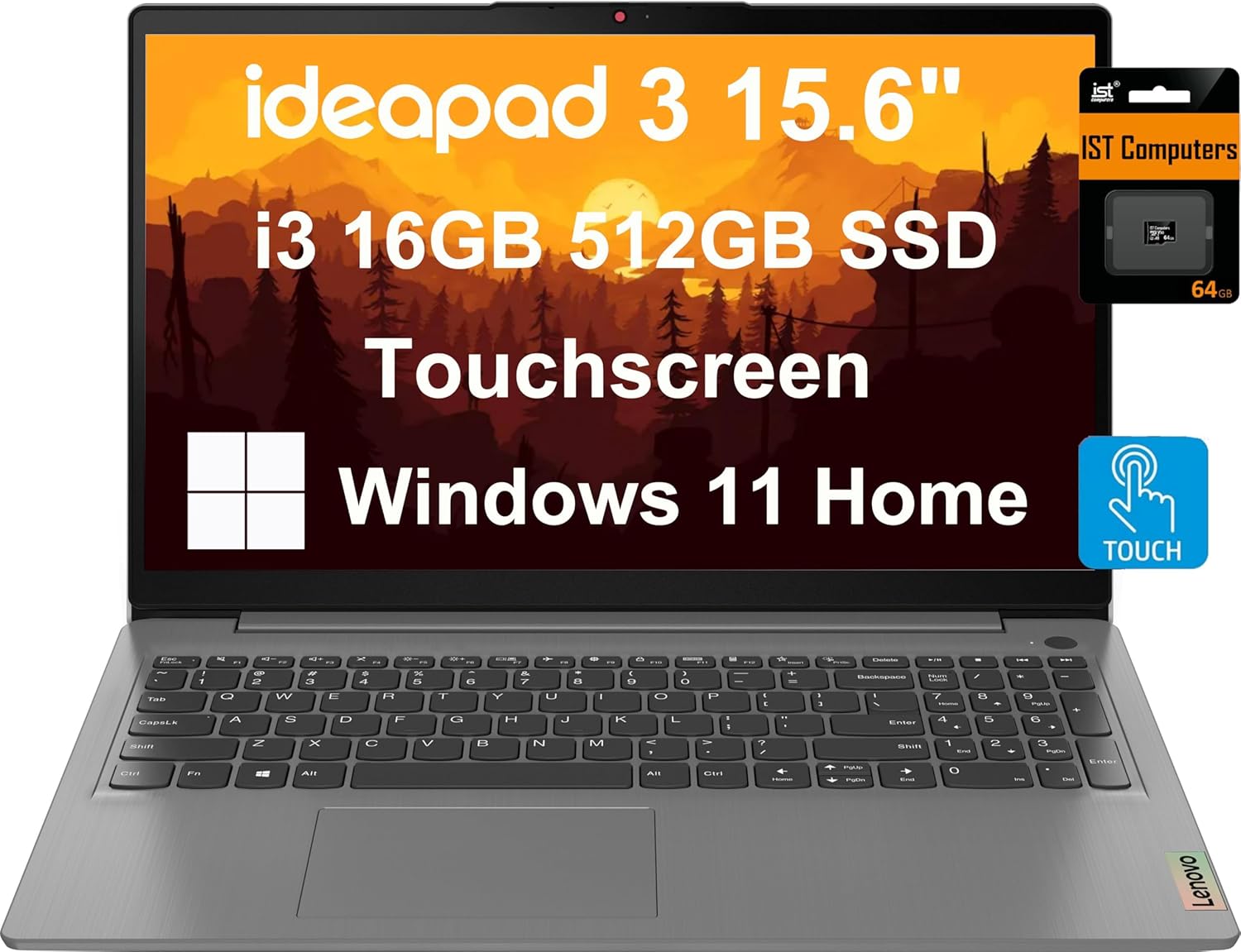 Lenovo IdeaPad 3 15.6″ FHD Touchscreen Laptop (16GB RAM, 512GB SSD, Intel Core i3 (> i5-1035G7)) Narrow Bezel, Webcam, 12-Hr Long Battery Life, NumPad, IST SD, Win 11 Home in S, Home & School – Grey