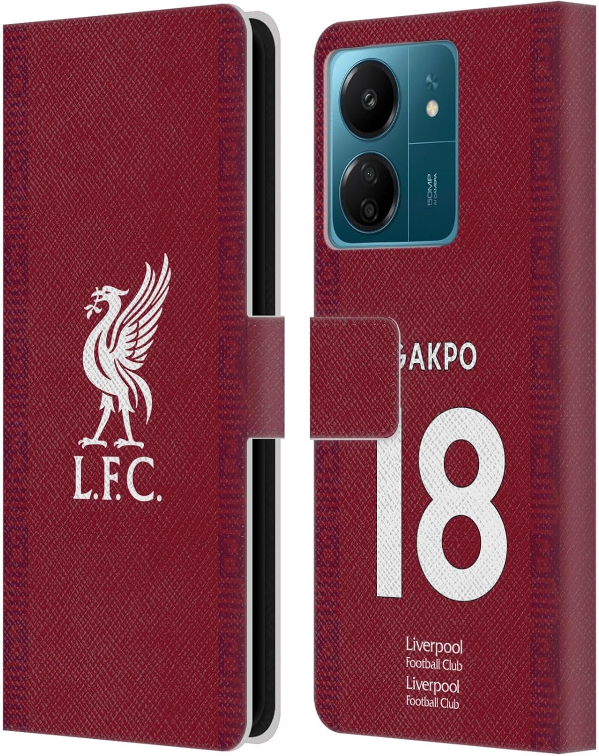 Head Case Designs Officially Licensed Liverpool Football Club Cody Gakpo 2022/23 Players Home Kit Leather Book Wallet Case Cover Compatible with Xiaomi Redmi 13C 4G