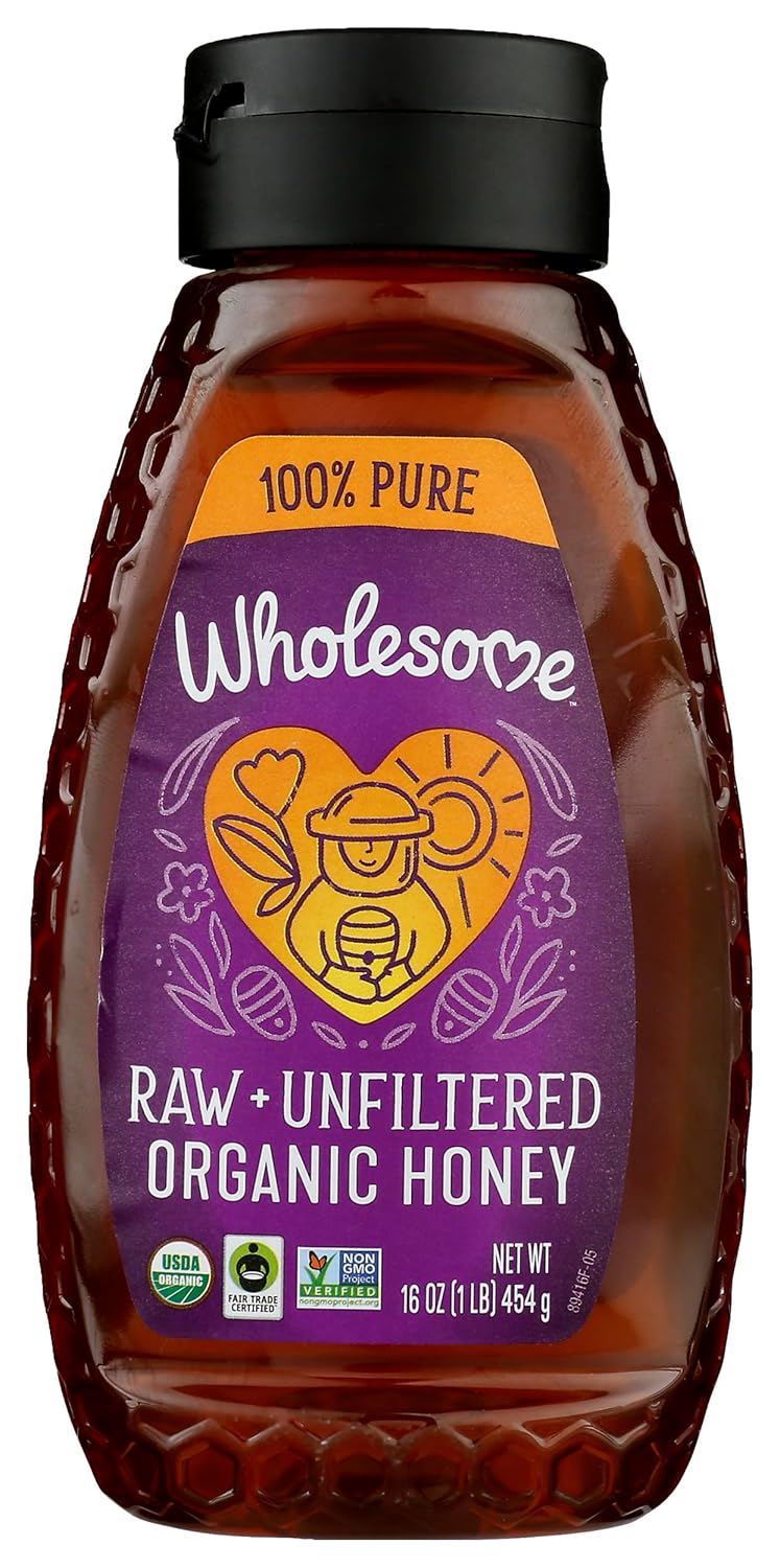 Wholesome Sweeteners 16-Ounce Organic Honey Bottle, 100% Pure, Fair Trade Certified, Non GMO Project Verified & Gluten Free, 1 Pack