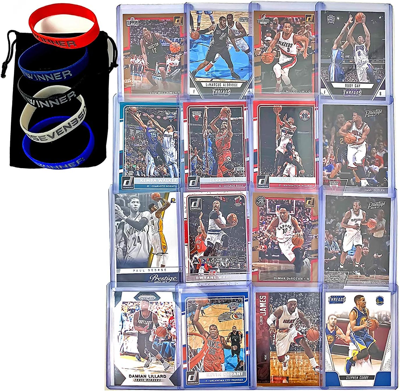 Basketball Cards: Curry, Lebron, Durant, Lillard, Kawhi Leonard, Wade, Paul George, Butler, Brandon Ingram, DeRozan, Lamarcus Aldridge, Walker, Gay, CJ Mccollum, Williams, Rose (16) Card Gift Bundle