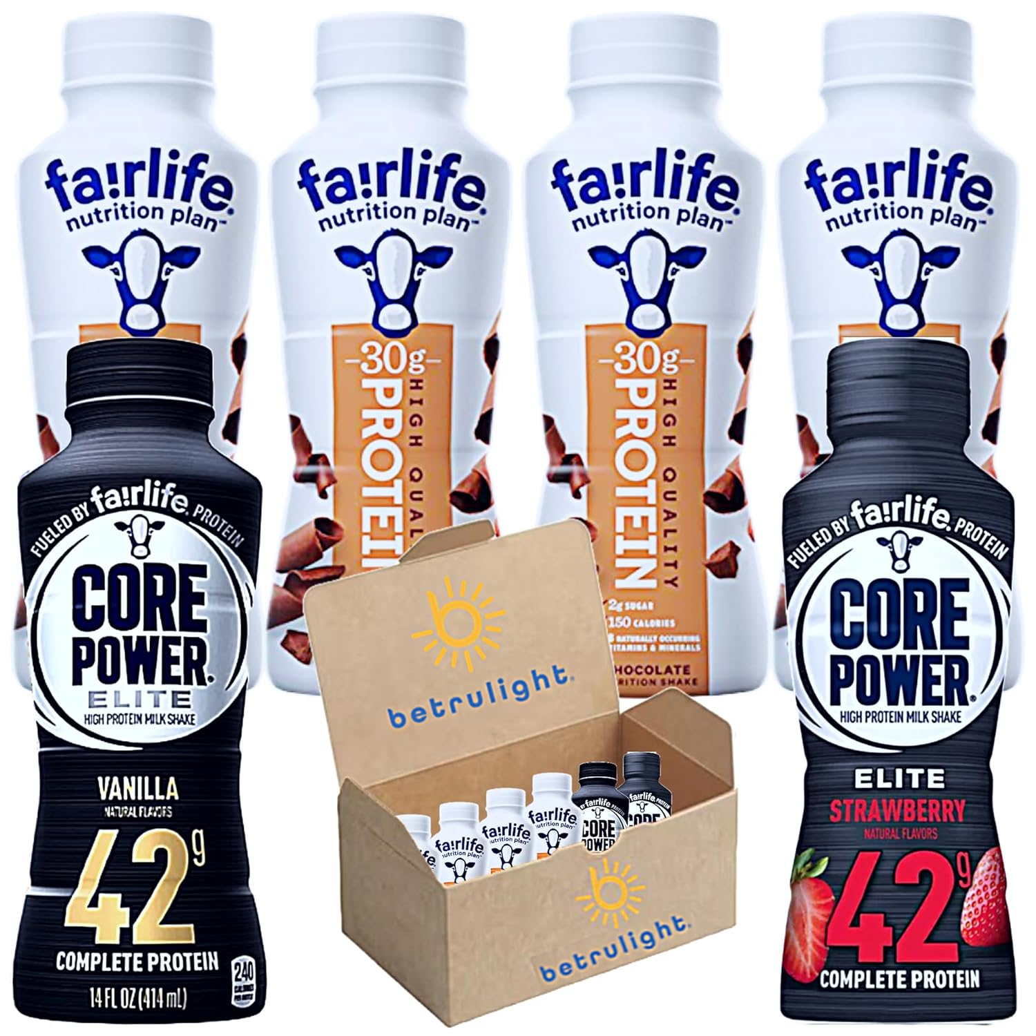 Fairlife Protein Shakes | Milk Shake Assortments of Vanilla, Chocolate and Strawberry Banana | 26g Protein, Lactose Free | Shelf Stable | 11/14Fl Oz Pack of 6 | Every Order is Elegantly Packaged in a Signature BETRULIGHT Branded Box!