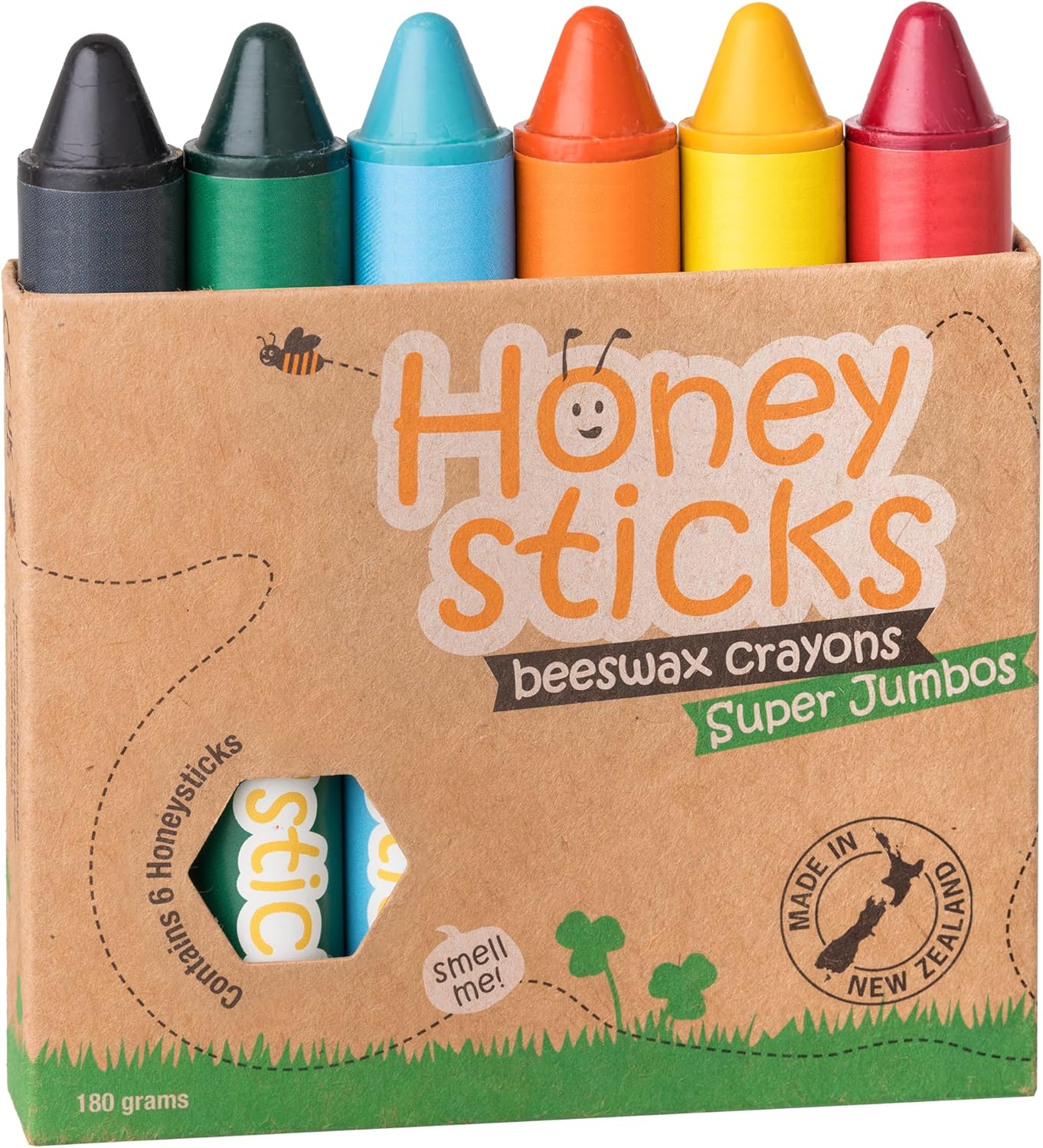 Honeysticks Super Jumbo Crayons (6 Pack) – 100% Pure Beeswax Crayons with Food Grade Colors, Non Toxic Crayons for Toddlers 1-3 Unbreakable, Extra Large Crayons, Easy to Hold and Use, Eco-Friendly