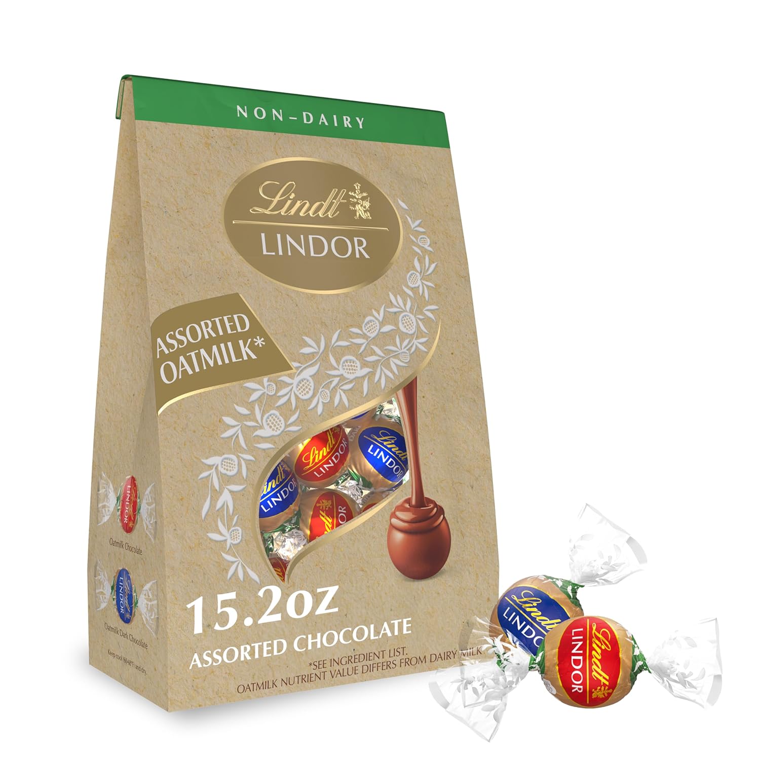 Lindt LINDOR Assorted OatMilk Chocolate Truffles, Non-Dairy Chocolate Candy Truffles with Smooth, Melting Truffle Center, 15.2 oz. Bag