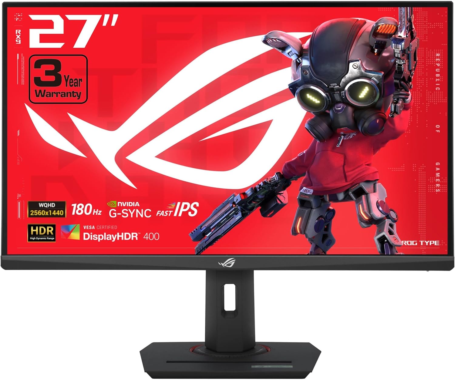 ASUS ROG Strix 27” QHD (2560×1440) HDR400 USB-C Gaming Monitor (XG27ACS), 180Hz,1ms, Fast IPS, 133% sRGB, Extreme Low Motion Blur Sync, G-Sync Compatible, DisplayWidget, Tripod Socket, 3 Year Warranty