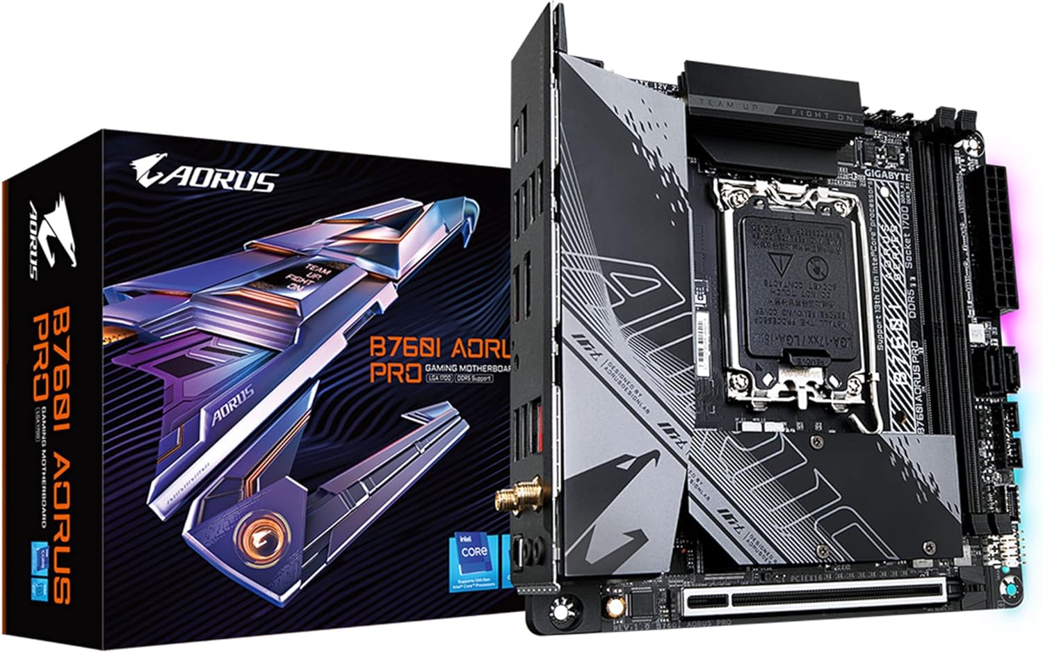 GIGABYTE B760I AORUS PRO (LGA 1700/ Intel/ B760/ Mini-ITX/ DDR5/ Dual M.2/ PCIe 4.0/ USB 3.2 Gen2X2 Type-C/WiFi 6E/ Intel 2.5GbE LAN/Q-Flash Plus/Motherboard)