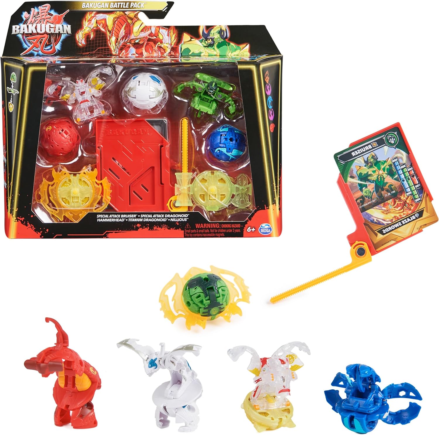 Bakugan Battle 5-Pack, Special Attack Bruiser, Dragonoids, Hammerhead, Nillious; Customizable, Spinning Action Figures, Kids Toys for Boys and Girls 6 and up