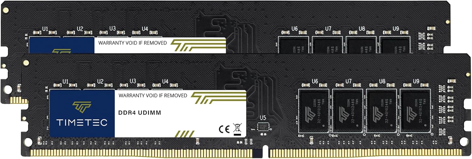 Timetec 32GB KIT(2x16GB) DDR4 3200MHz (or 2933MHz or 2666MHz) PC4-25600 Non-XMP CL22 1.2V Non-ECC Unbuffered 2Rx8 Dual Rank 288 Pin UDIMM Desktop PC Computer Memory RAM Module Upgrade