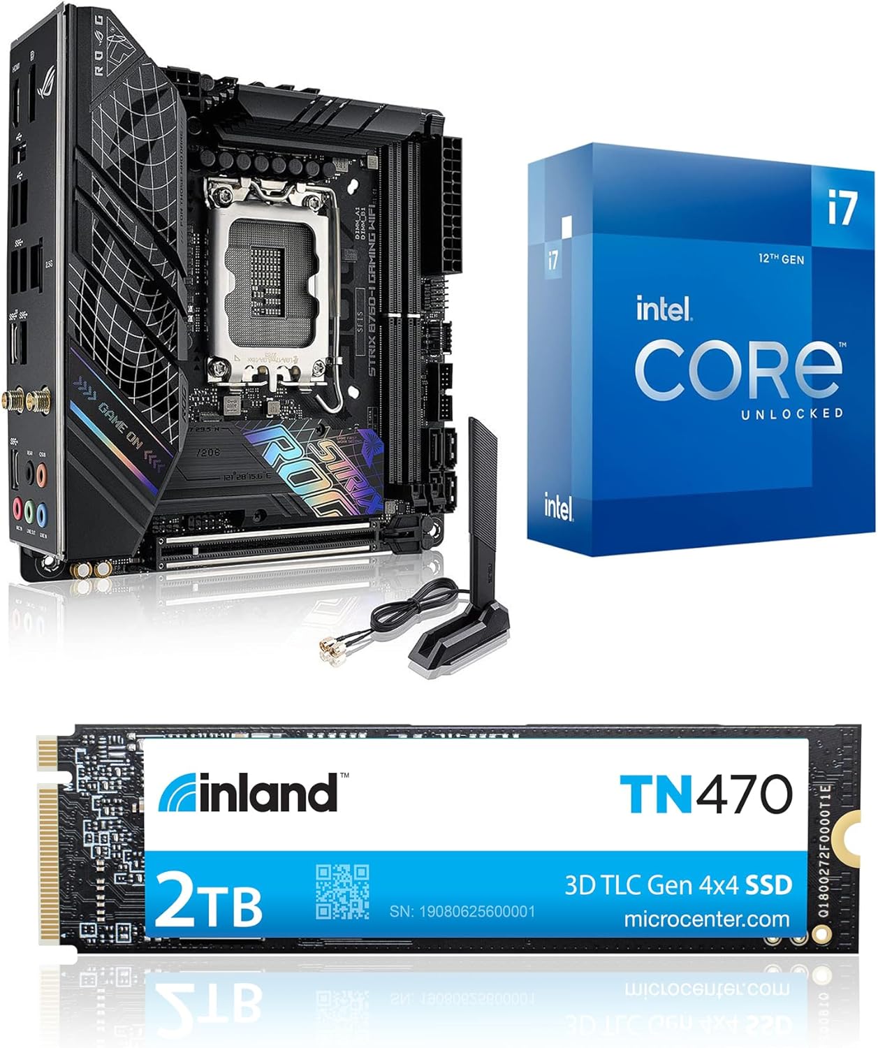 Micro Center 3 in 1 Bundle: Intel 12700K Desktop CPU+ASUS Rog Strix B760-I WiFi Mini ITX Motherboard+ Inland TN470 2TB NVMe SSD