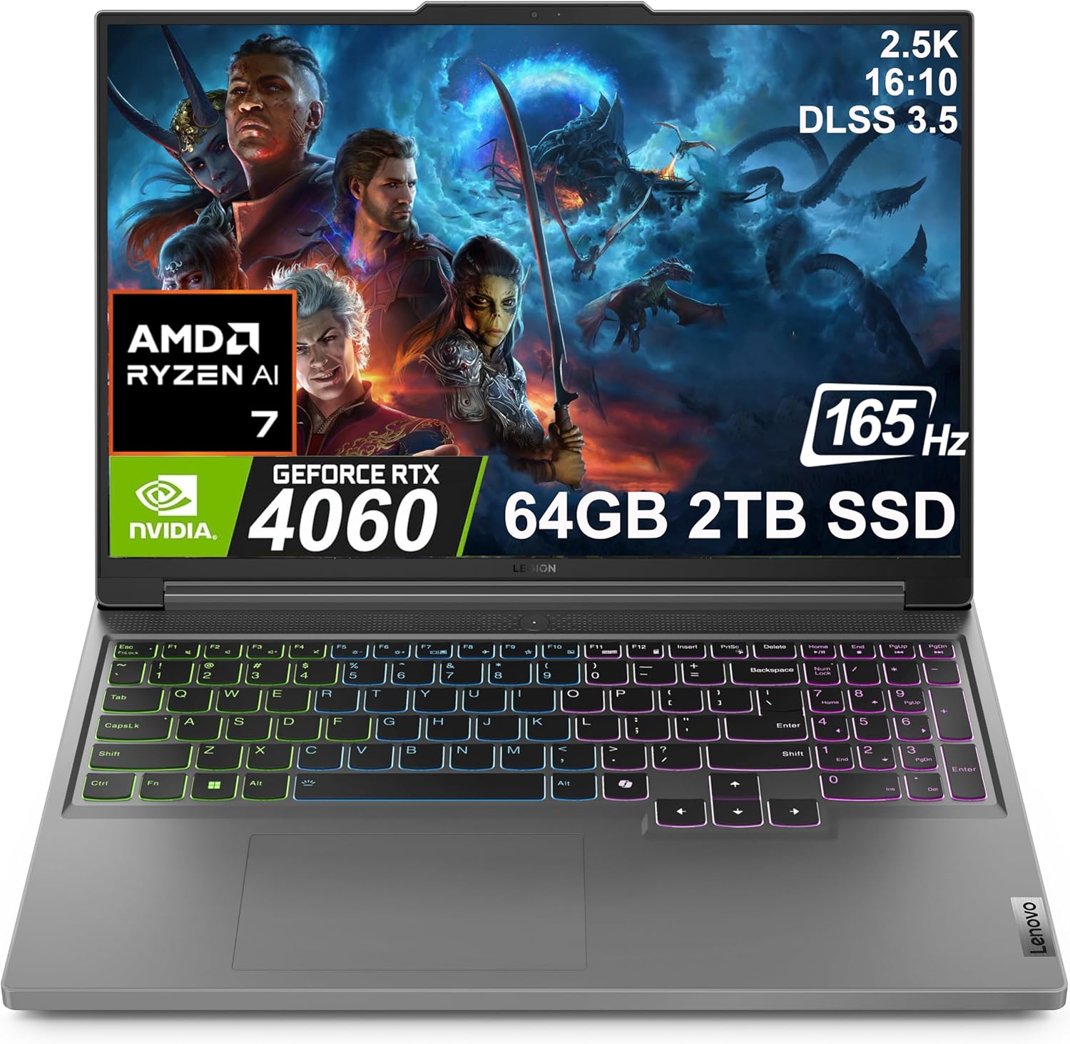 Lenovo Legion 5 Slim Gaming Laptop (16″ 2.5K 165Hz G-SYNC, AMD Ryzen 7 8845HS, GeForce RTX 4060 8GB, 64GB DDR5 RAM, 2TB SSD, (8-Core Beat i7-12700H)) AI PC, 4-Zone RGB Backlit, 3D Nahimic, Win 11 Home