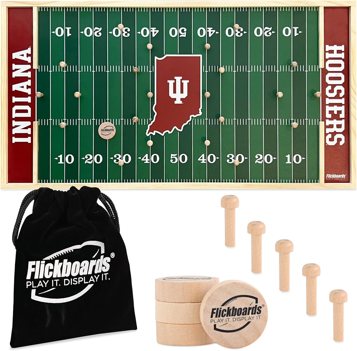 2 in 1 Officially Licensed Indiana Hoosiers Party Game and Sports Decor – Family Friendly 2 Player Indoor Outdoor Handcrafted Wooden Tabletop Football for Tailgating Fun