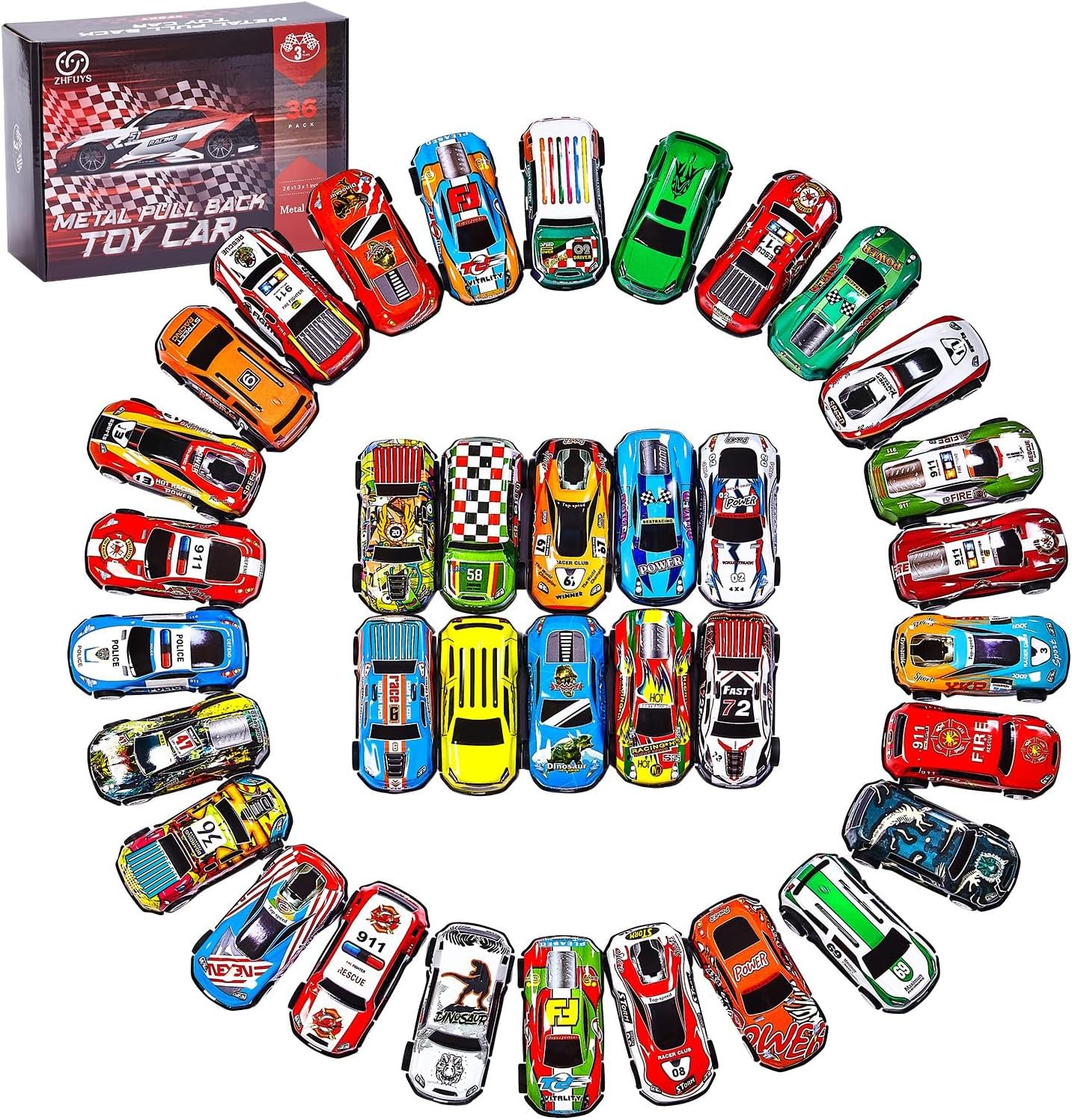 ZHFUYS 36PCS Metal Pull Back Cars Toy for Kids, Toy Cars for Kids Ages 3-8, Race Cars Party Favors for Toddler Toys, Party Favors Birthday Gift for Boys Girls Kids