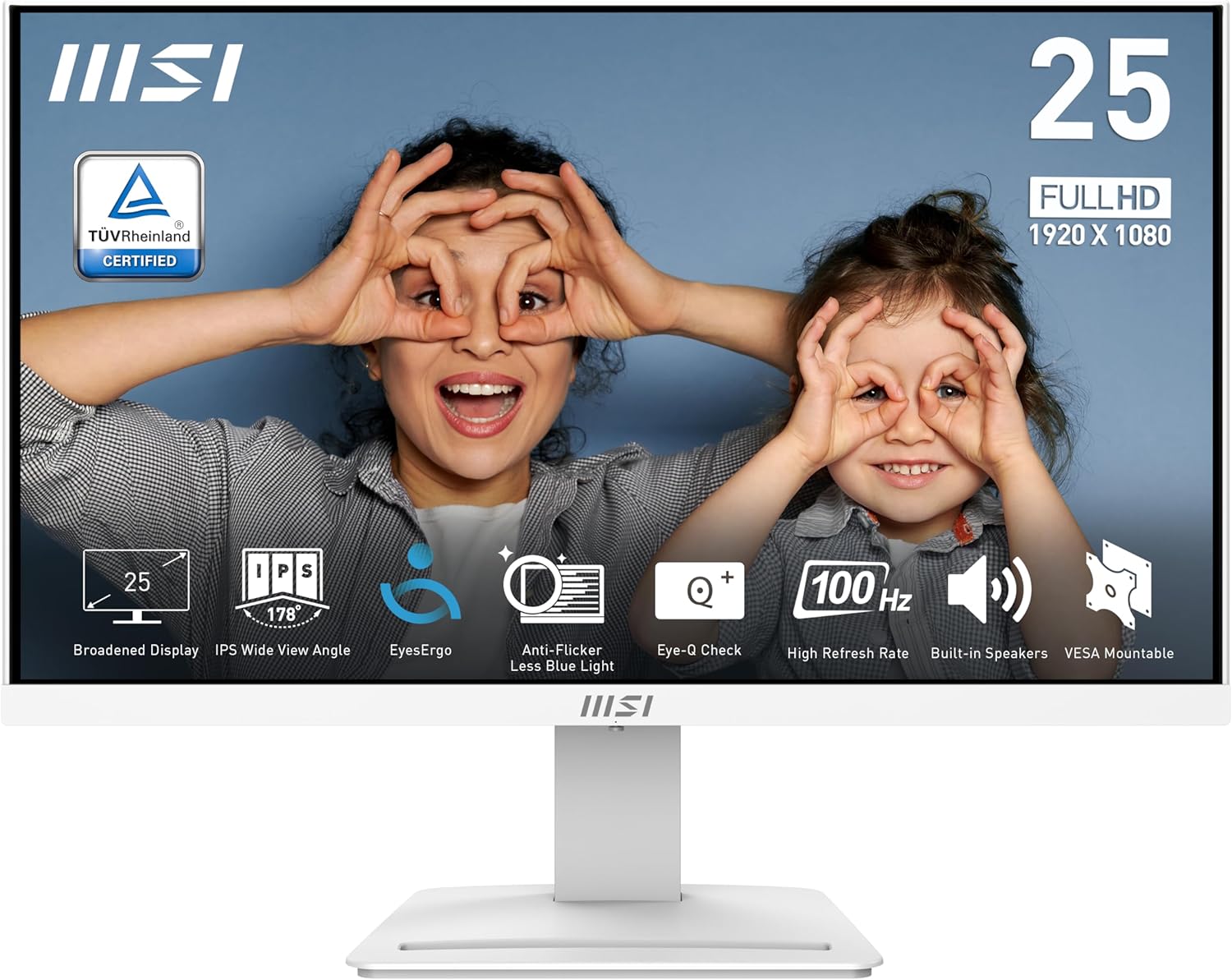 MSI PRO MP253W 24.5-inch IPS 1920 x 1080 (FHD) Computer Monitor, 100Hz, Adaptive-Synch, HDMI, VGA Port, VESA Mountable, Tilt, Speaker, 1ms, White