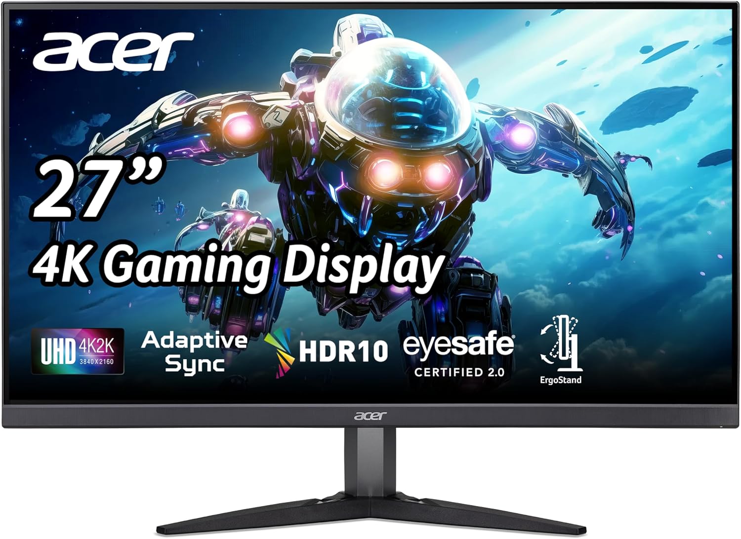 acer Nitro 27″ UHD 3840 x 2160 IPS PC Gaming Monitor | Adaptive-Sync Support (FreeSync Compatible) | 4ms (G to G) | HDR10 Support | 99% sRGB | 1 x Display Port 1.2 & 2 x HDMI 2.0 | KG272K Lbmiipx