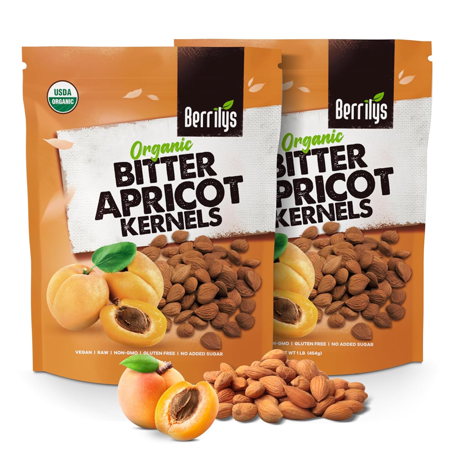 Berrilys Organic Bitter Apricot Kernels – USDA Certified Organic Bitter Apricot Seeds – Natural & Non-GMO, Premium Quality Kernals, No Sulfur or Additives – 16 oz