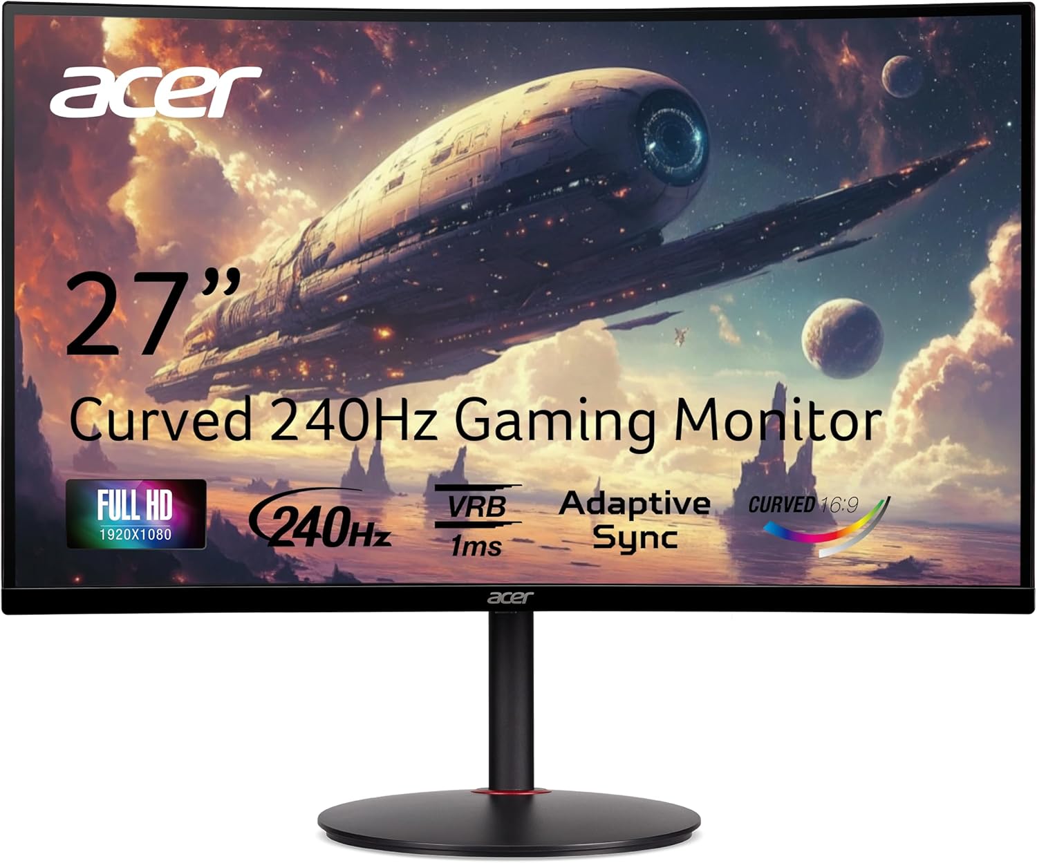 Acer Nitro XZ270 Xbmiipx 27″ 1500R Curved Full HD (1920 x 1080) VA Zero-Frame Gaming Monitor with Adaptive Sync, 240Hz Refresh Rate and 1ms VRB (Display Port & 2 x HDMI 2.0 Ports) , Black