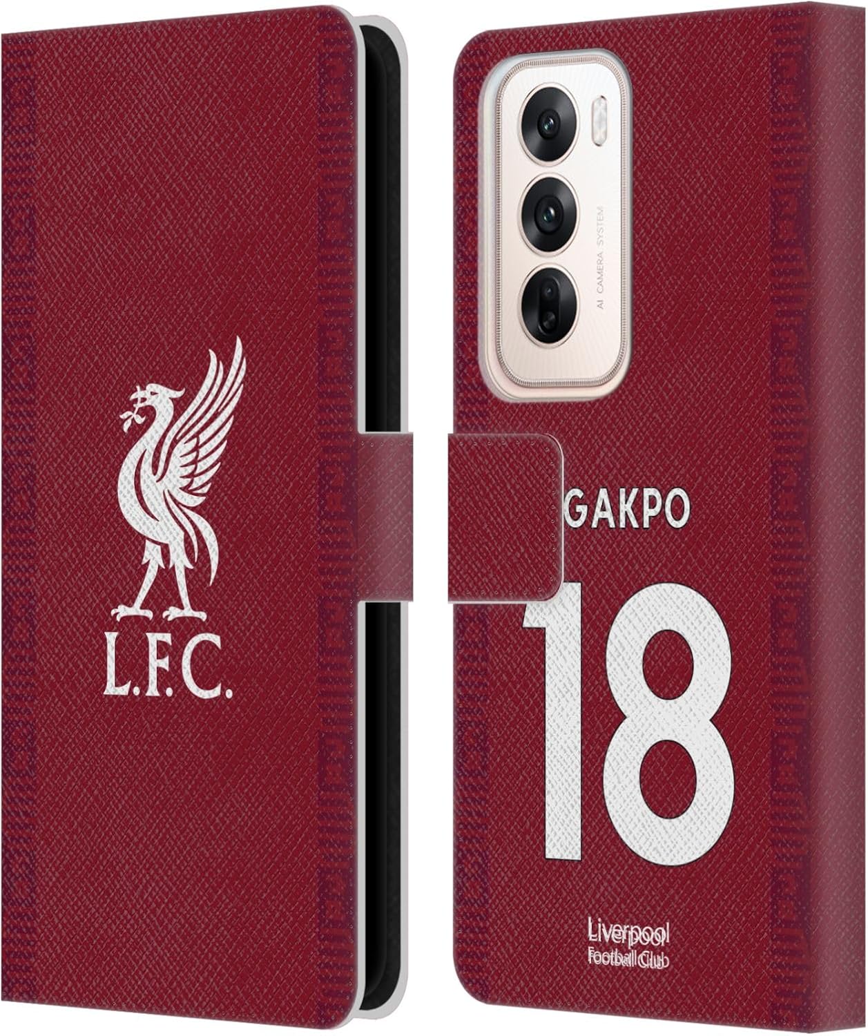 Head Case Designs Officially Licensed Liverpool Football Club Cody Gakpo 2022/23 Players Home Kit Leather Book Wallet Case Cover Compatible with Oppo Reno12 5G