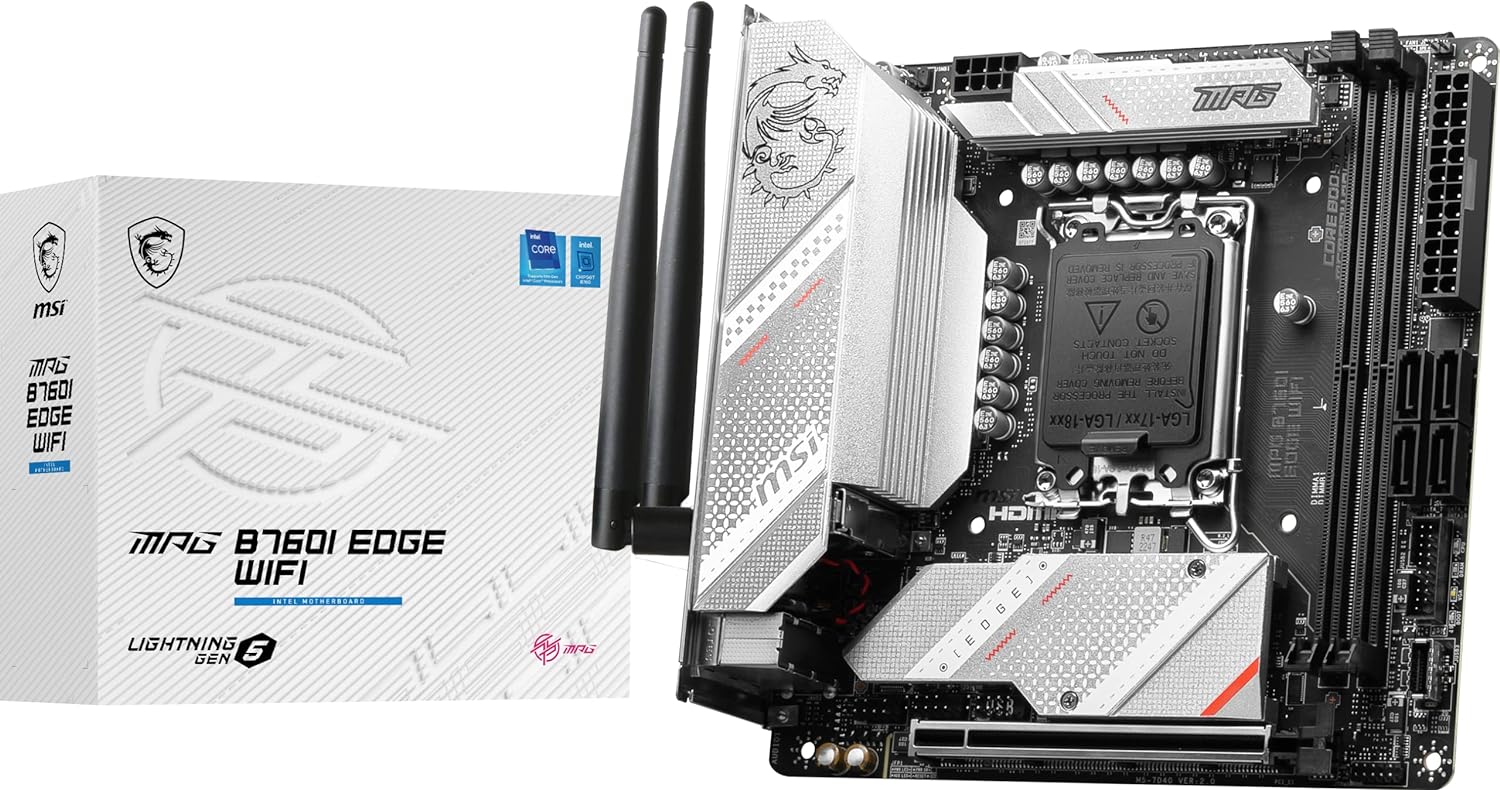 MSI MPG B760I Edge WiFi Gaming Motherboard (Supports 12th/13th/14th Gen Intel Processors, LGA 1700, DDR5, PCIe 5.0, M.2, 2.5Gbps LAN, USB 3.2 Gen2, HDMI/DP, Wi-Fi 6E, Bluetooth 5.3, Mini-ITX)