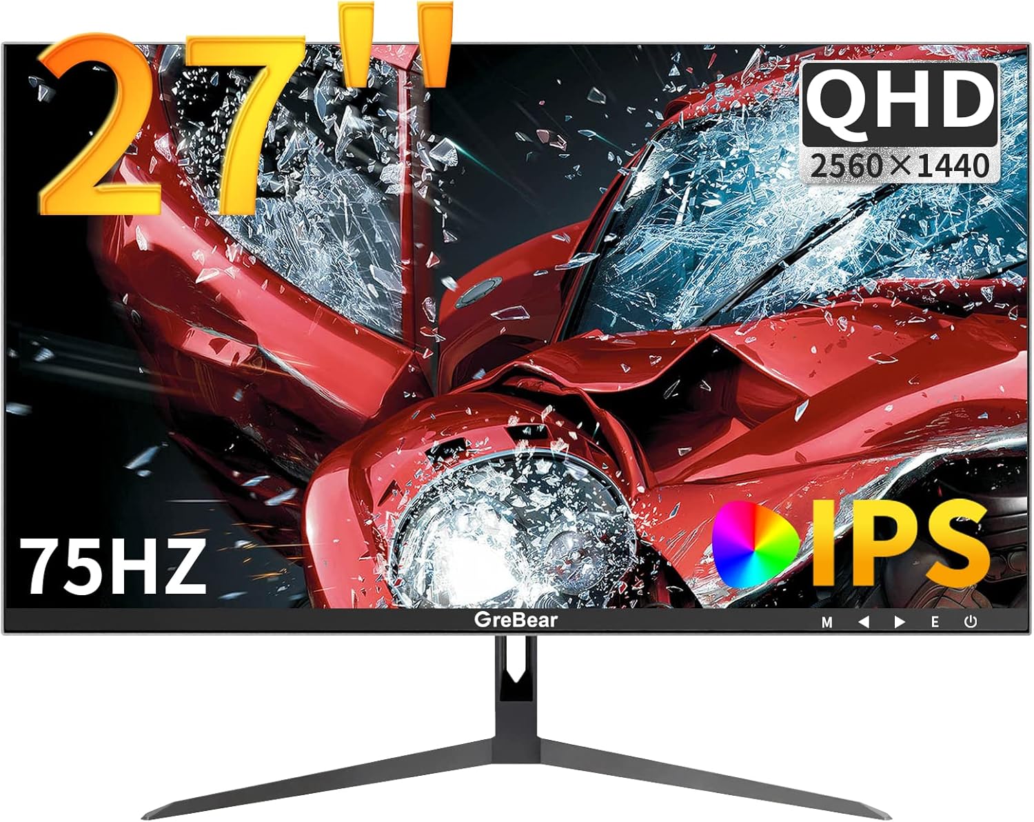 27 Inch 2K Computer Monitor, Professional IPS PC Monitors QHD 2560 x 1440p 75Hz Home Office Gaming Screen, HDMI, DP, FreeSync, LED Backlight, Build-in Speaker, 100 x 100 mm VESA Mountable