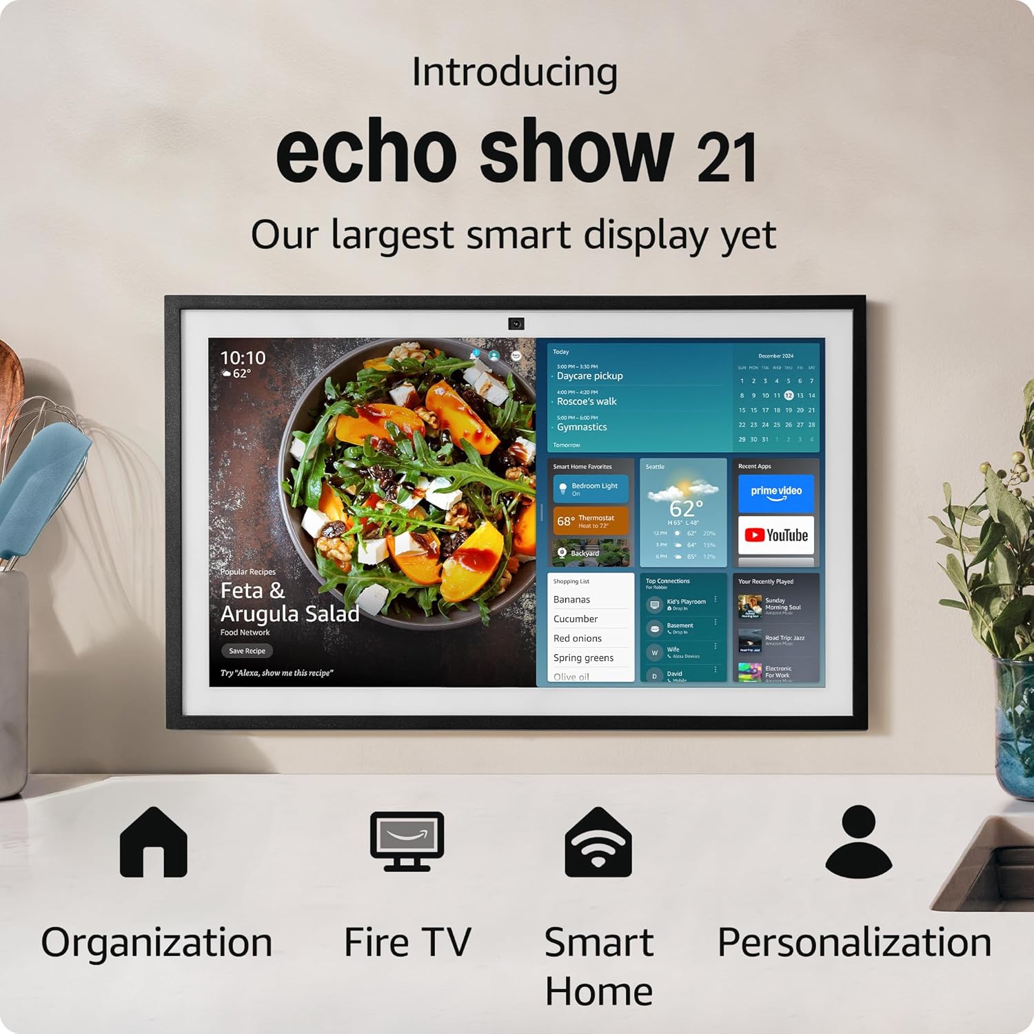 Introducing Amazon Echo Show 21 | A stunning 21″ smart kitchen TV for home organization with Alexa